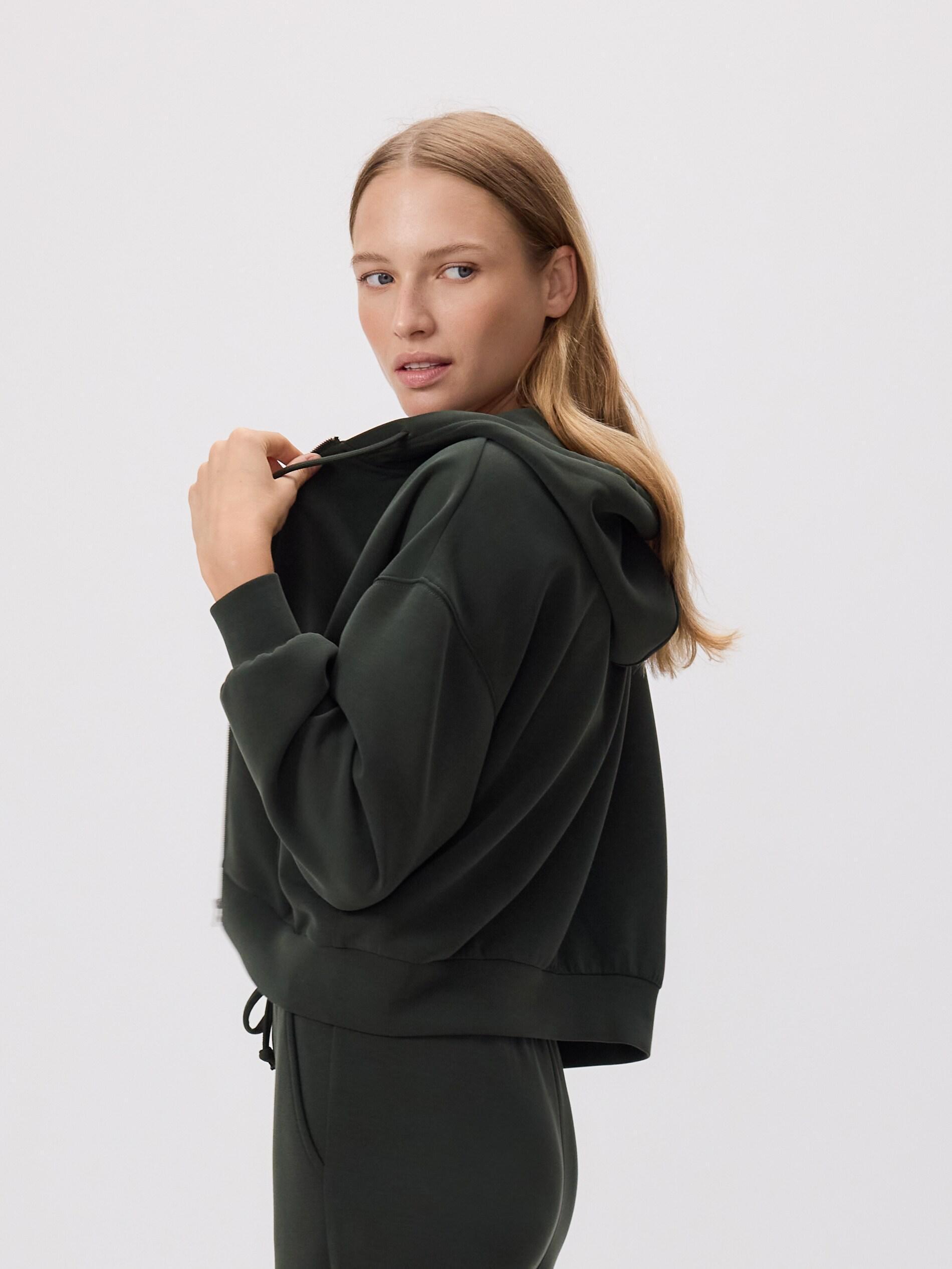 DARK GREEN Zip-up sweatshirt with modal, Khaki, medium