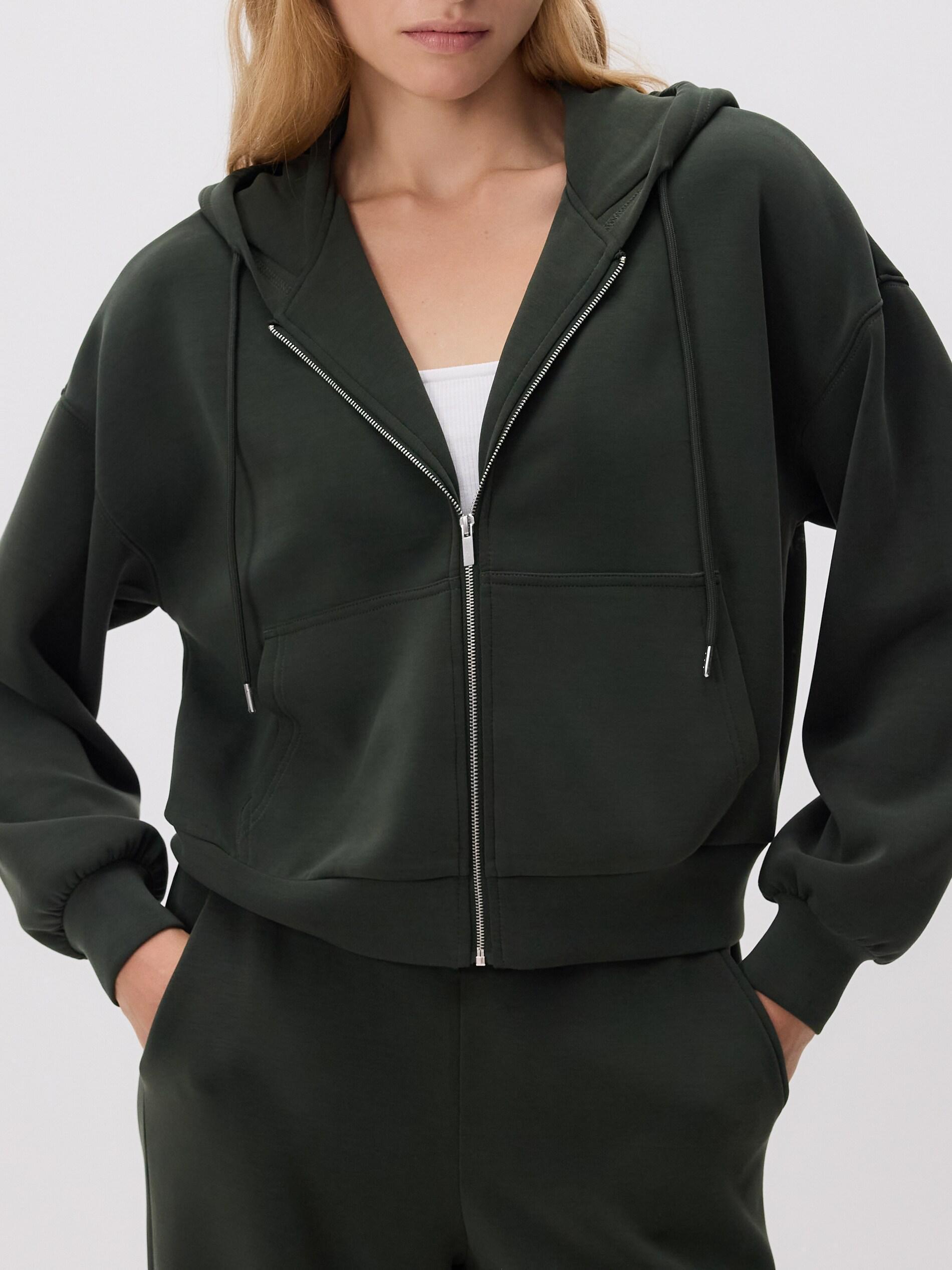 DARK GREEN Zip-up sweatshirt with modal, Khaki, large image number 3