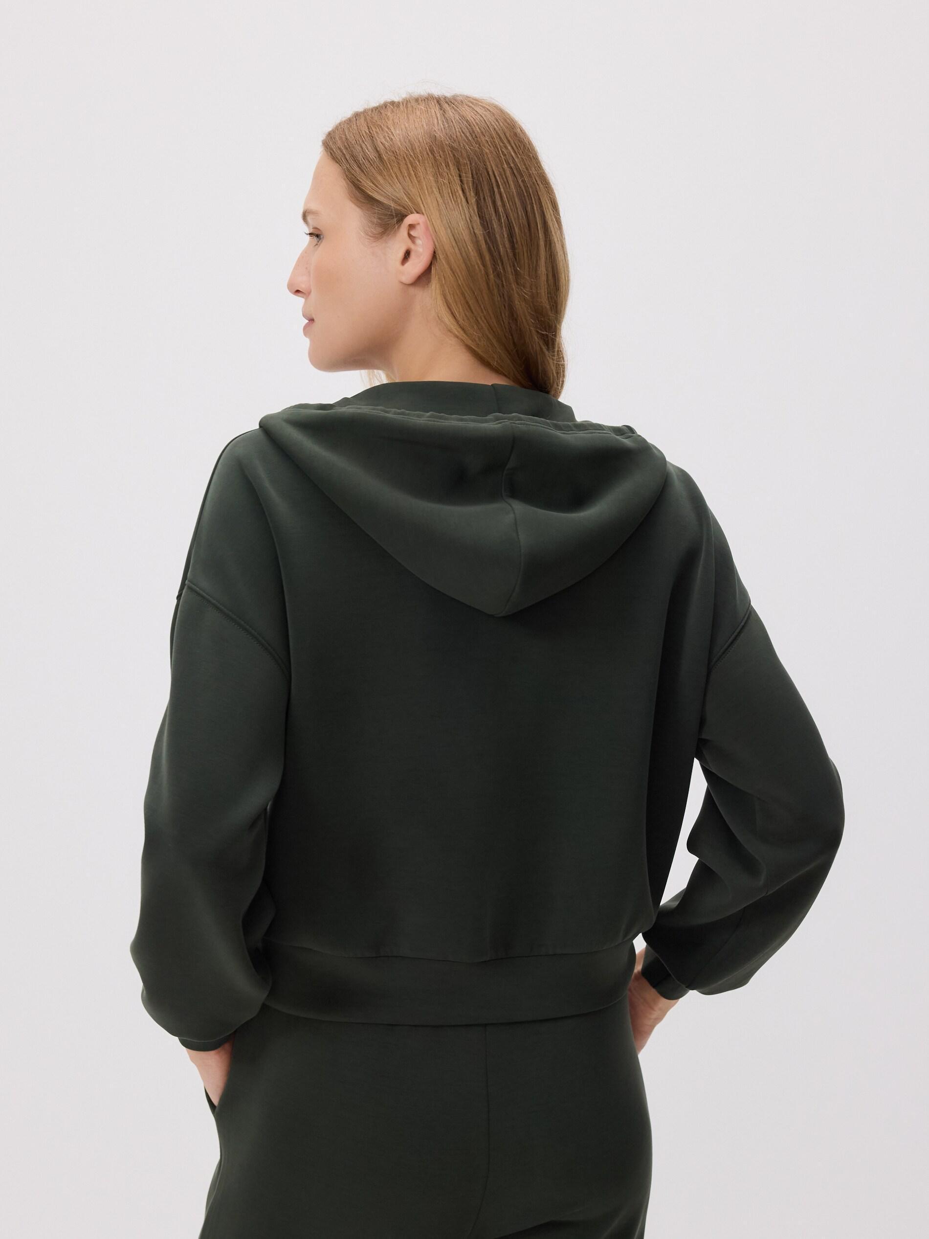 DARK GREEN Zip-up sweatshirt with modal, Khaki, large image number 4