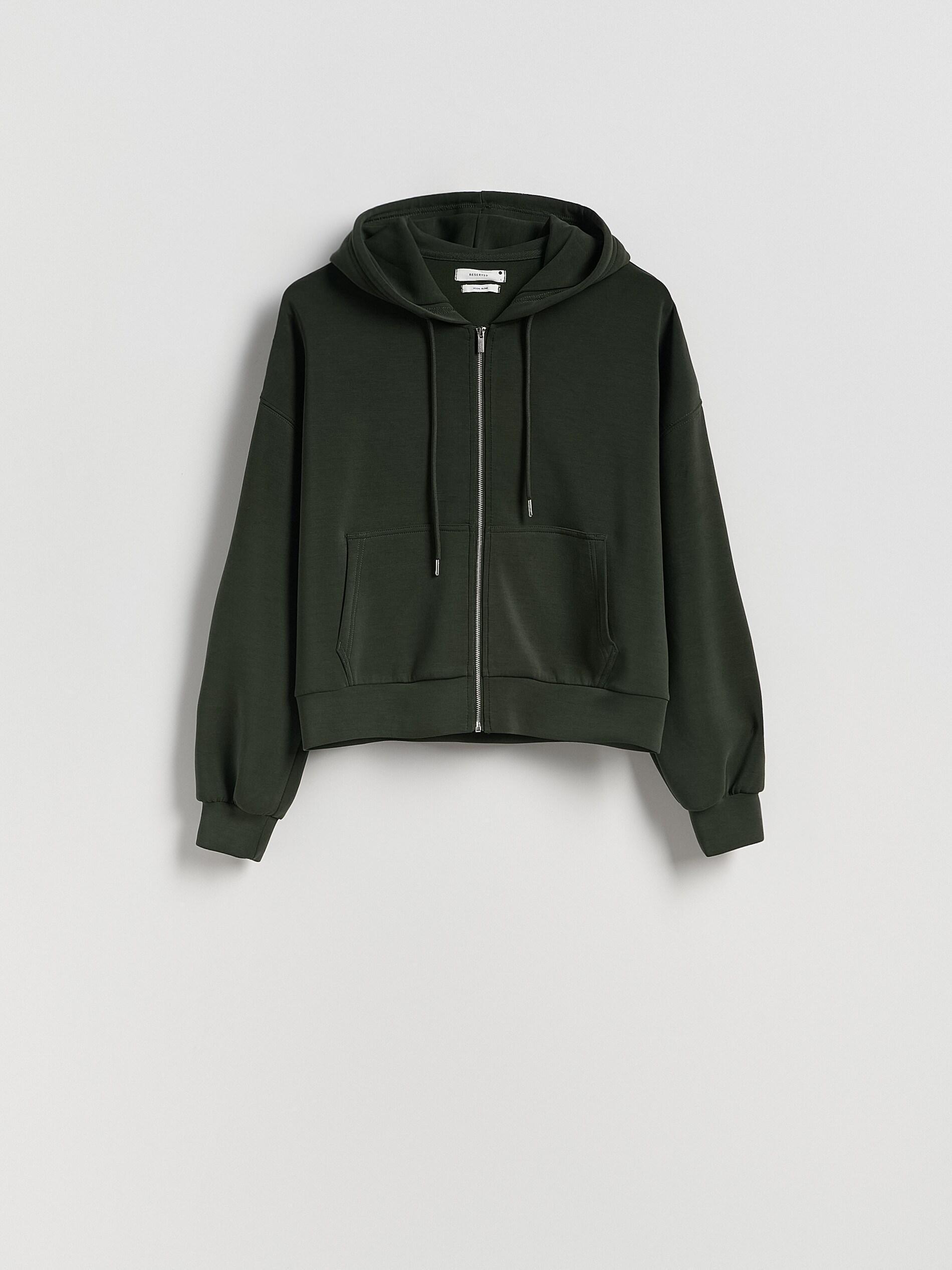 DARK GREEN Zip-up sweatshirt with modal, Khaki, large image number 5