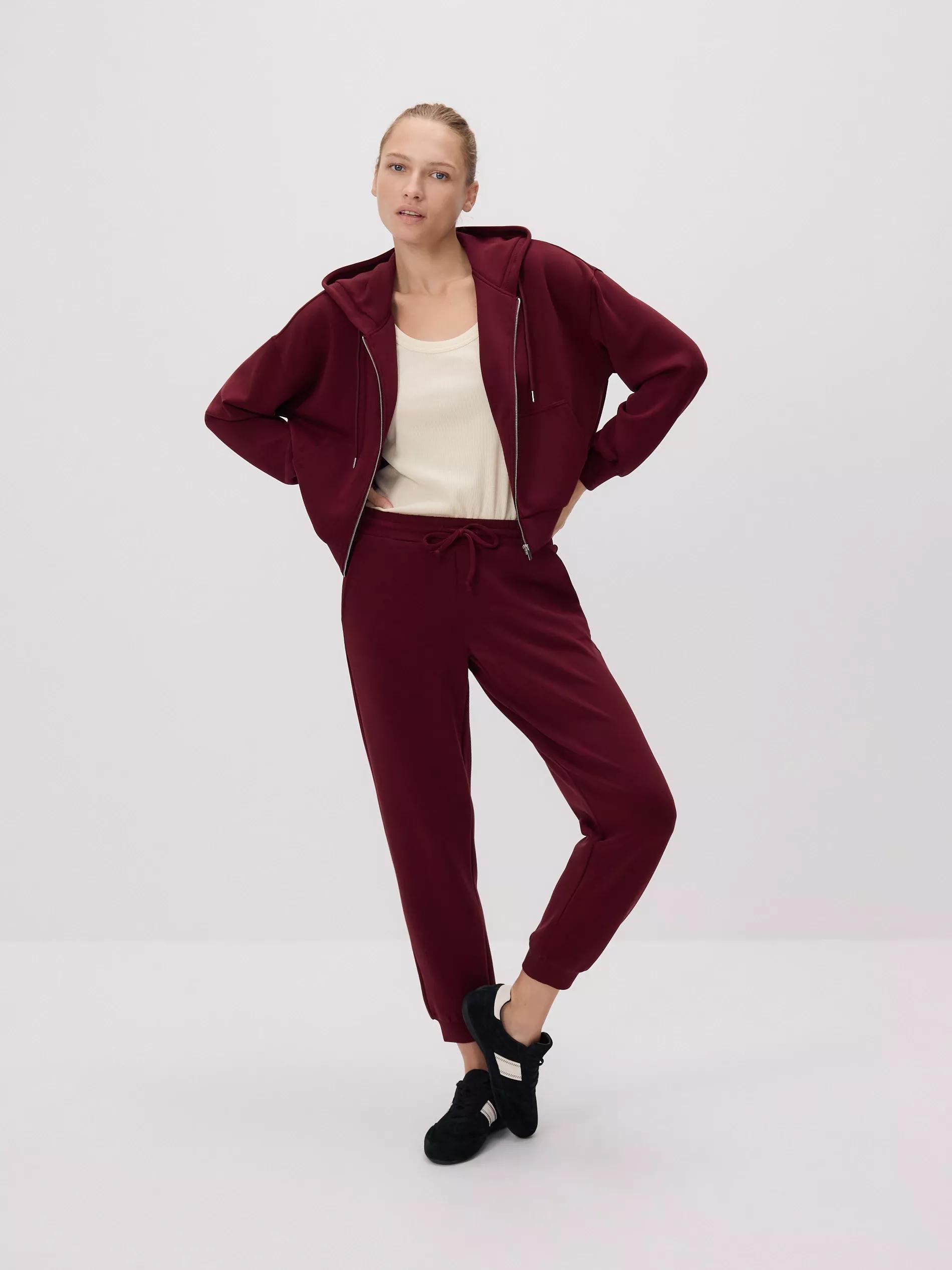 Maroon Zip-Up Sweatshirt With Modal, , large image number 0