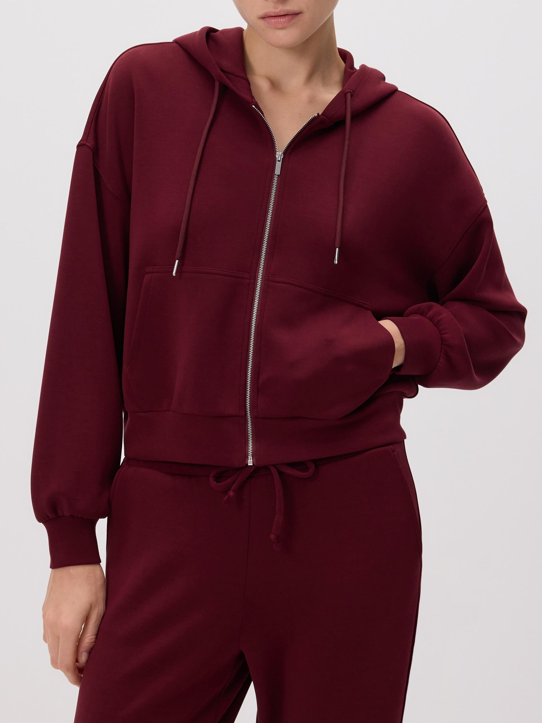 Maroon Zip-Up Sweatshirt With Modal, , large image number 1