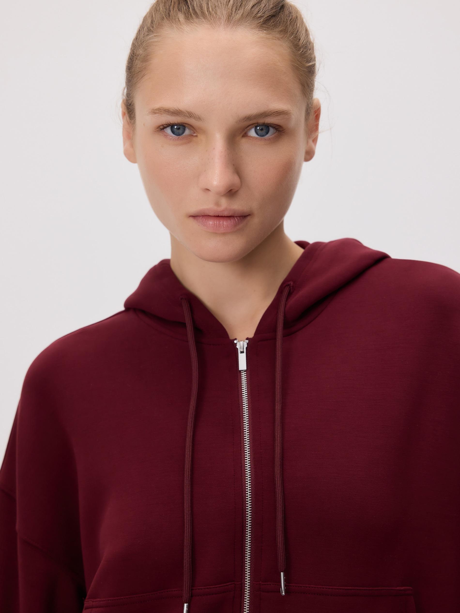 Maroon Zip-Up Sweatshirt With Modal, , large image number 4