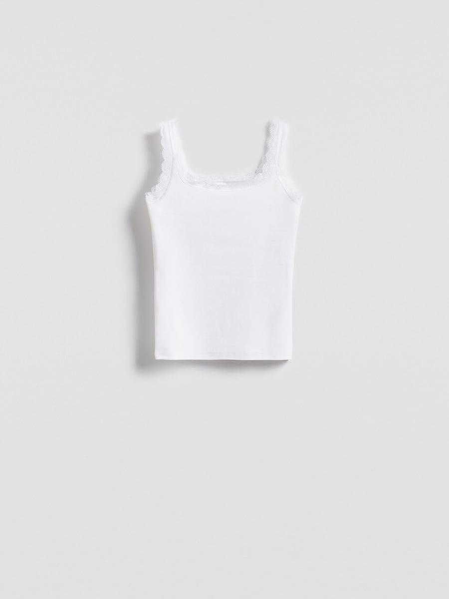 White Top With Lace Trim, White, large image number 0