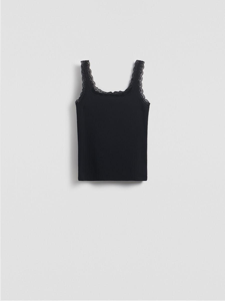 Black Top With Lace Trim, Black, large image number 0
