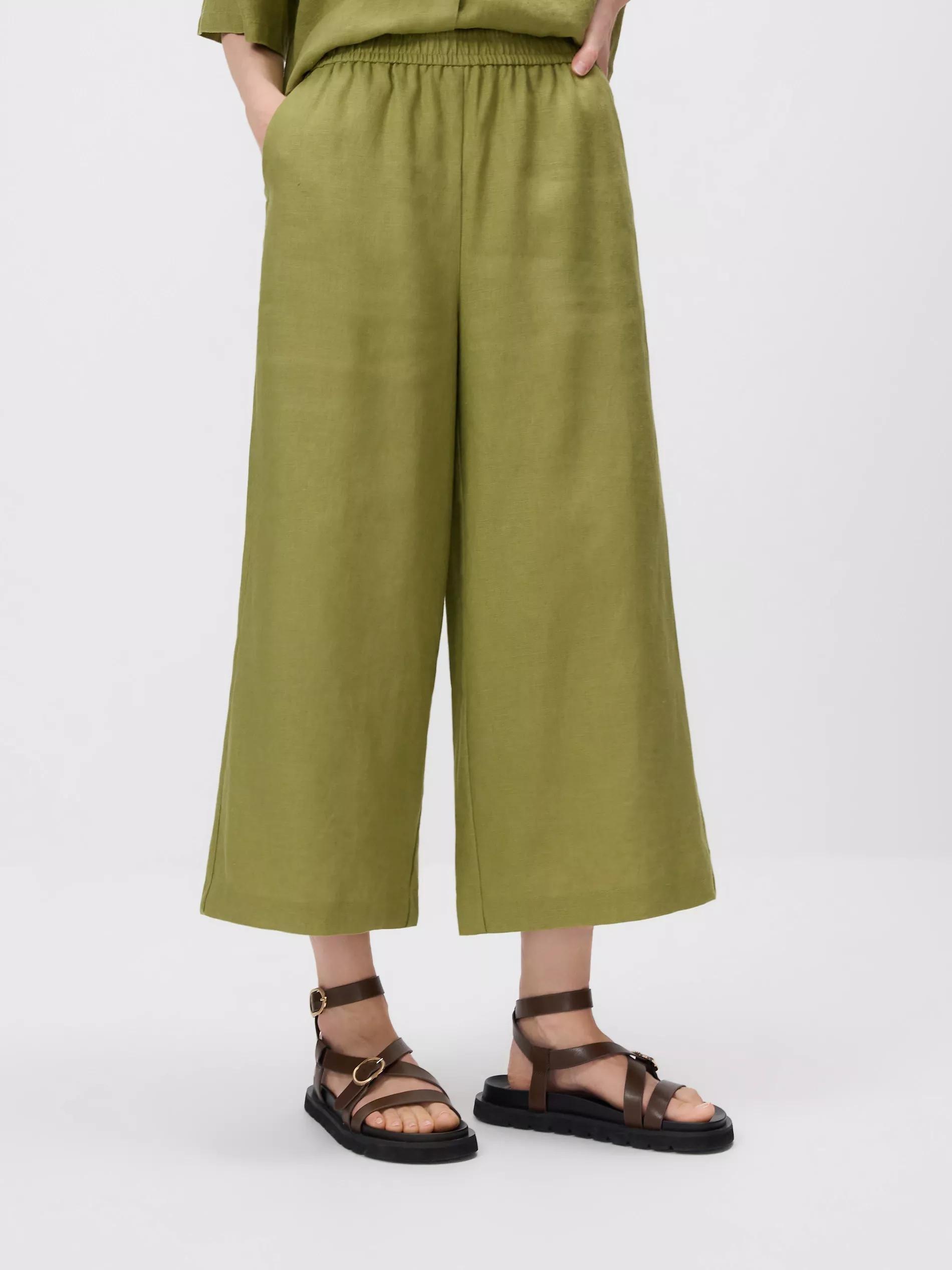 Green Linen Culotte Pants, , large image number 1