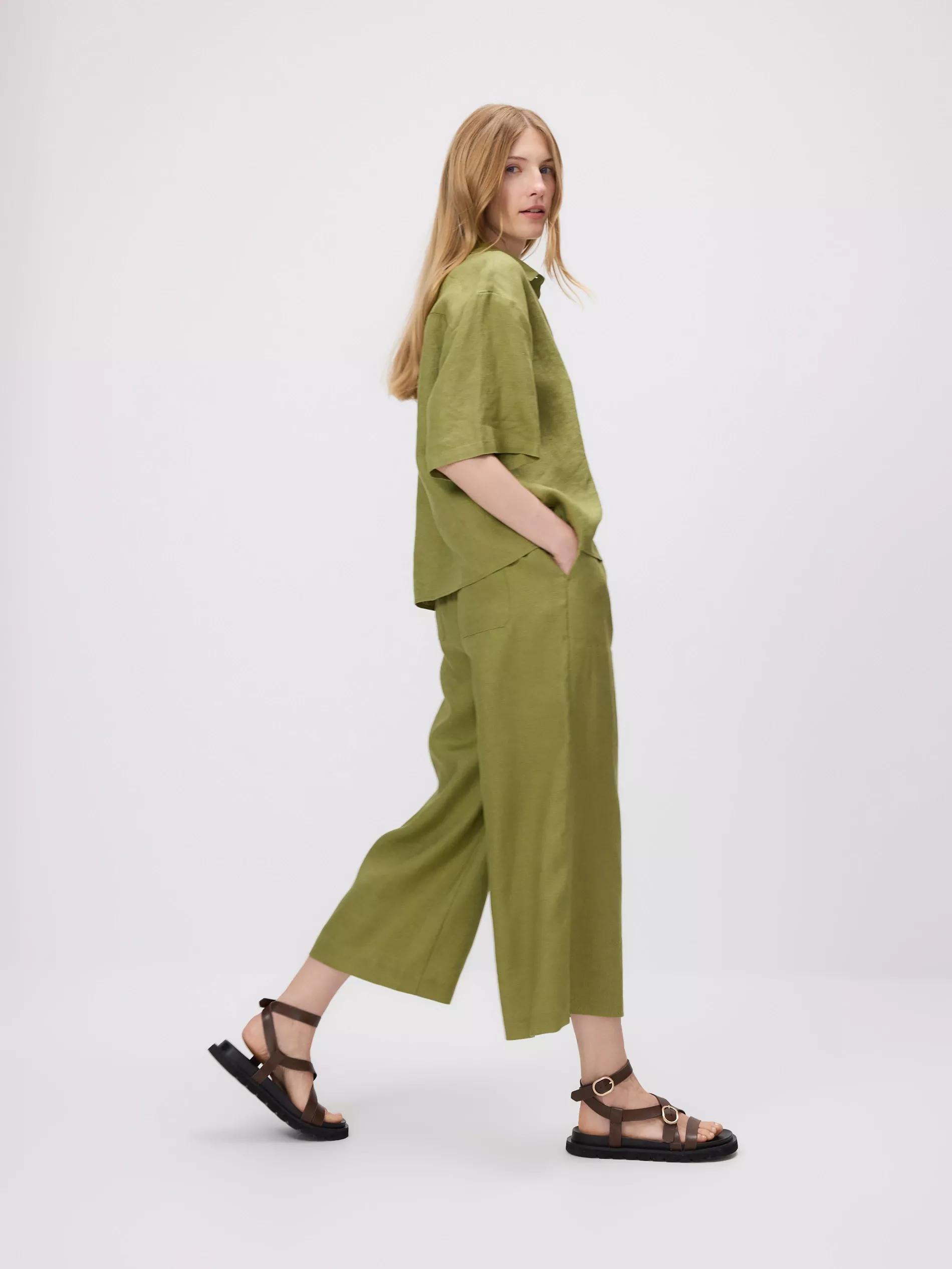 Green Linen Culotte Pants, , large image number 2