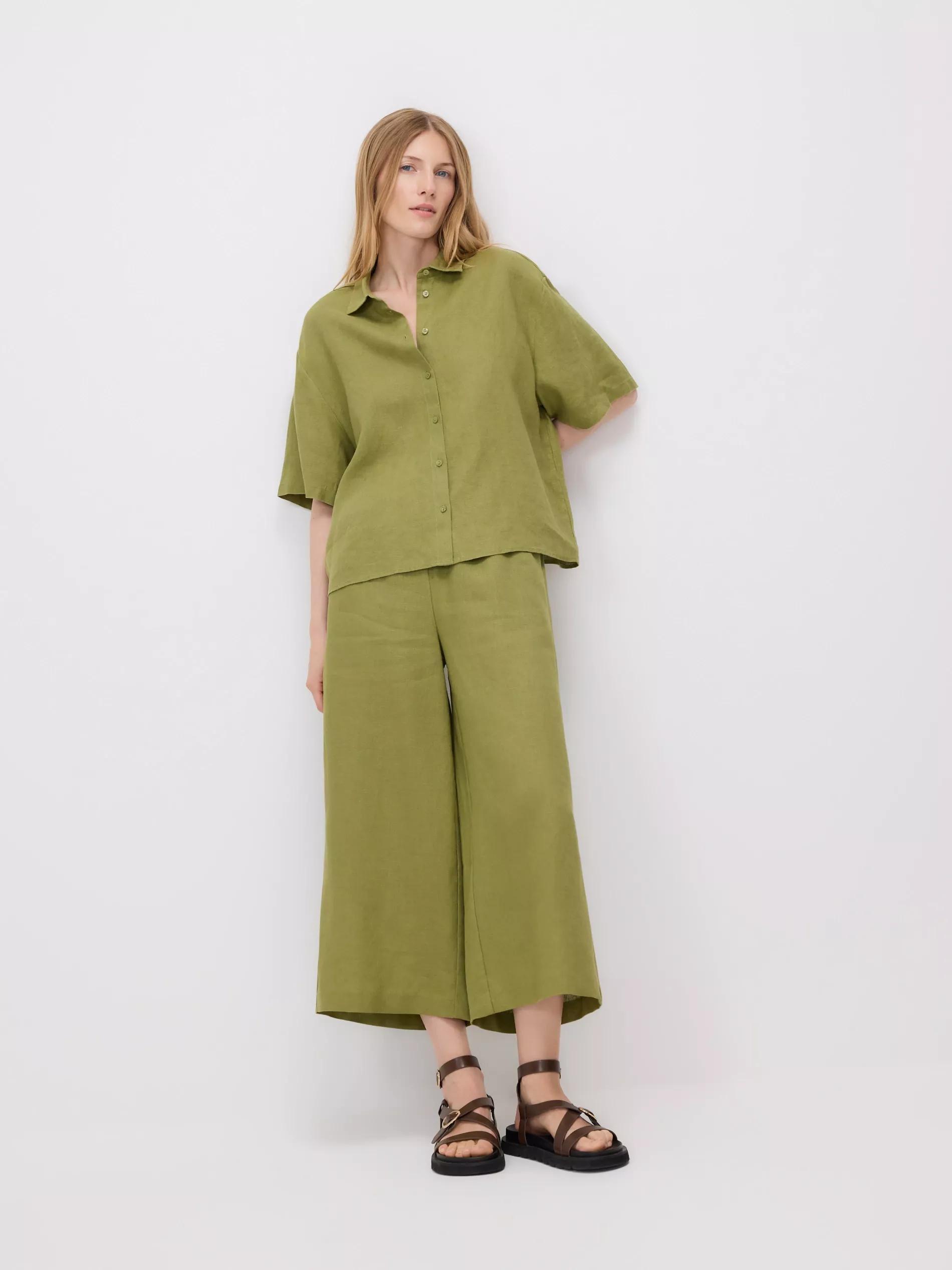 Green Linen Culotte Pants, , large image number 3