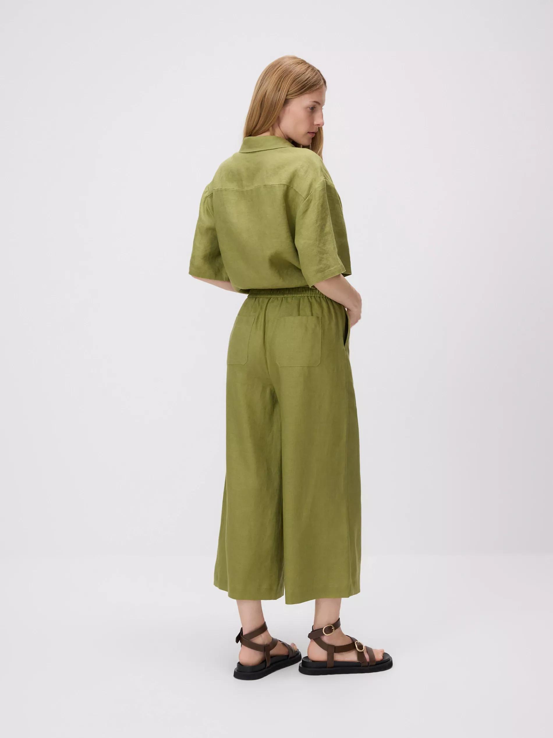 Green Linen Culotte Pants, , large image number 4