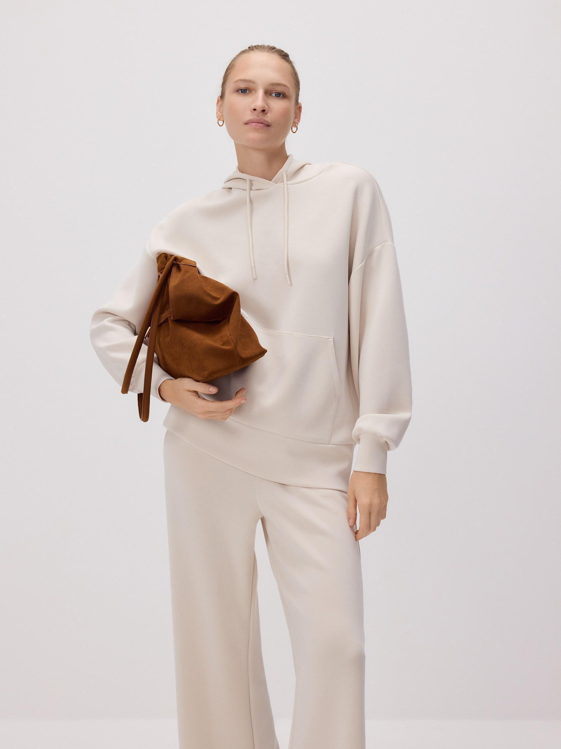 BEIGE Plain sweatshirt with modal, Beige, medium