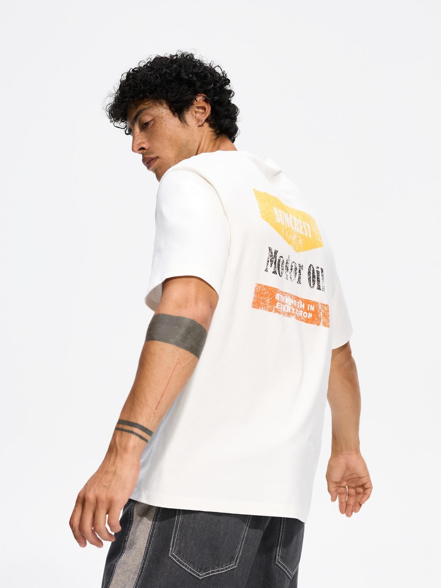 Cream Relaxed Fit T-Shirt With Back Print, Ivory, medium