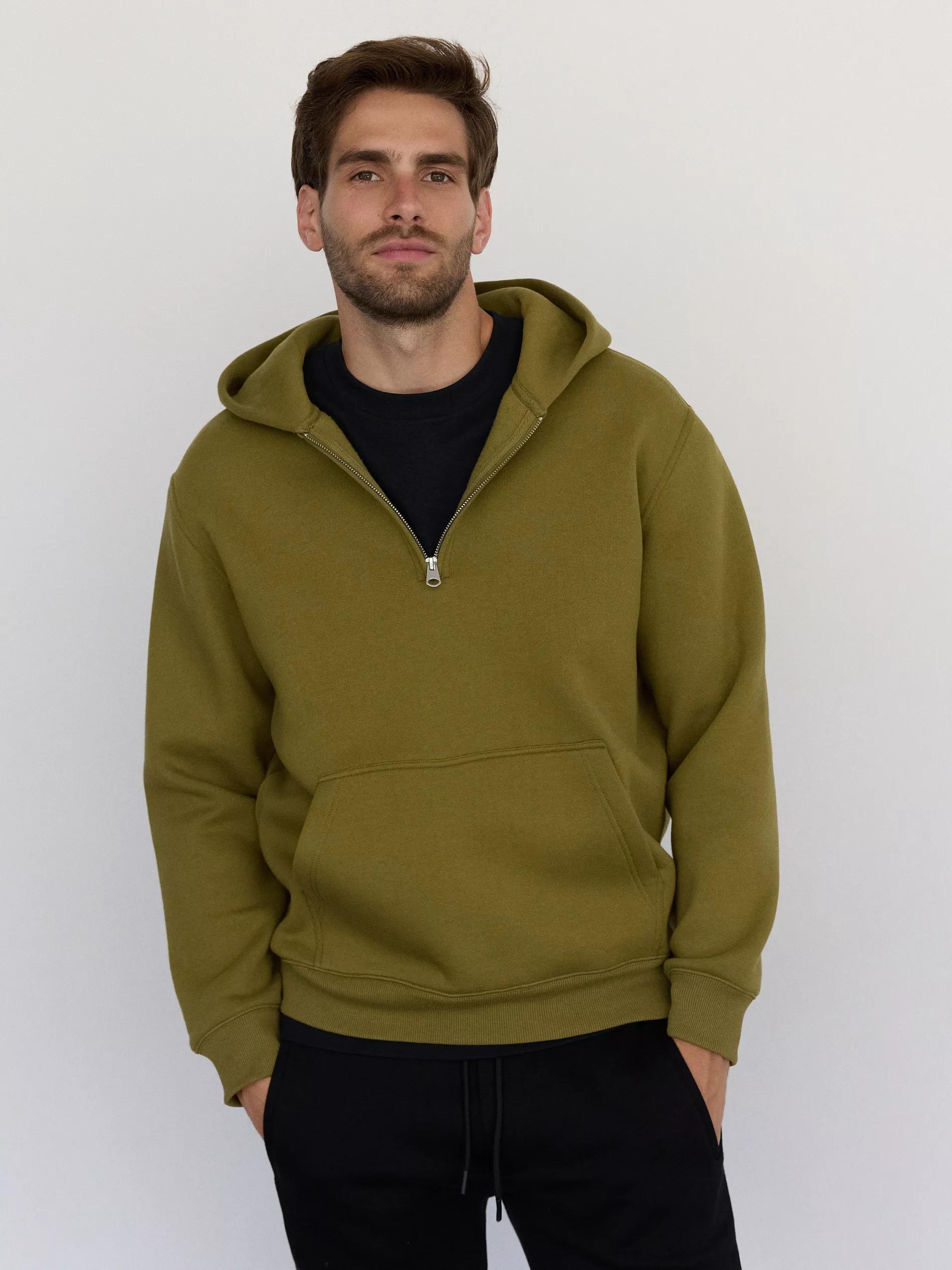 BROWNISH GREEN Cotton hoodie, , large image number 1