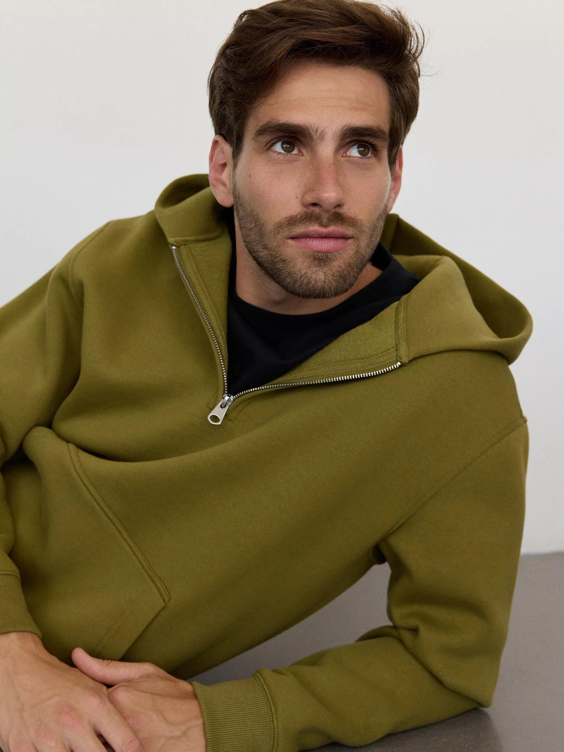 BROWNISH GREEN Cotton hoodie, , large image number 3