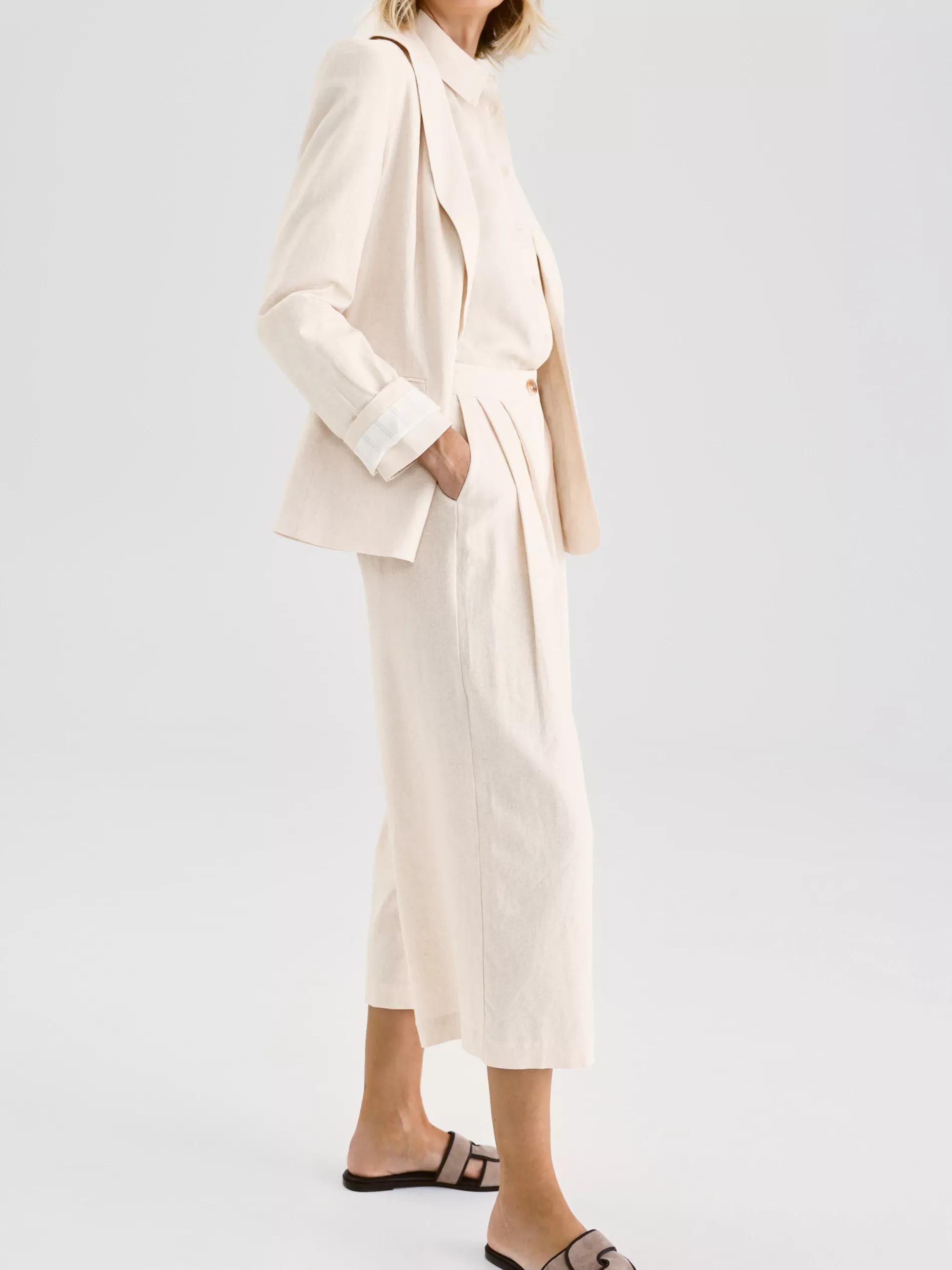 Beige Linen-Blend Culotte, Beige, large image number 0