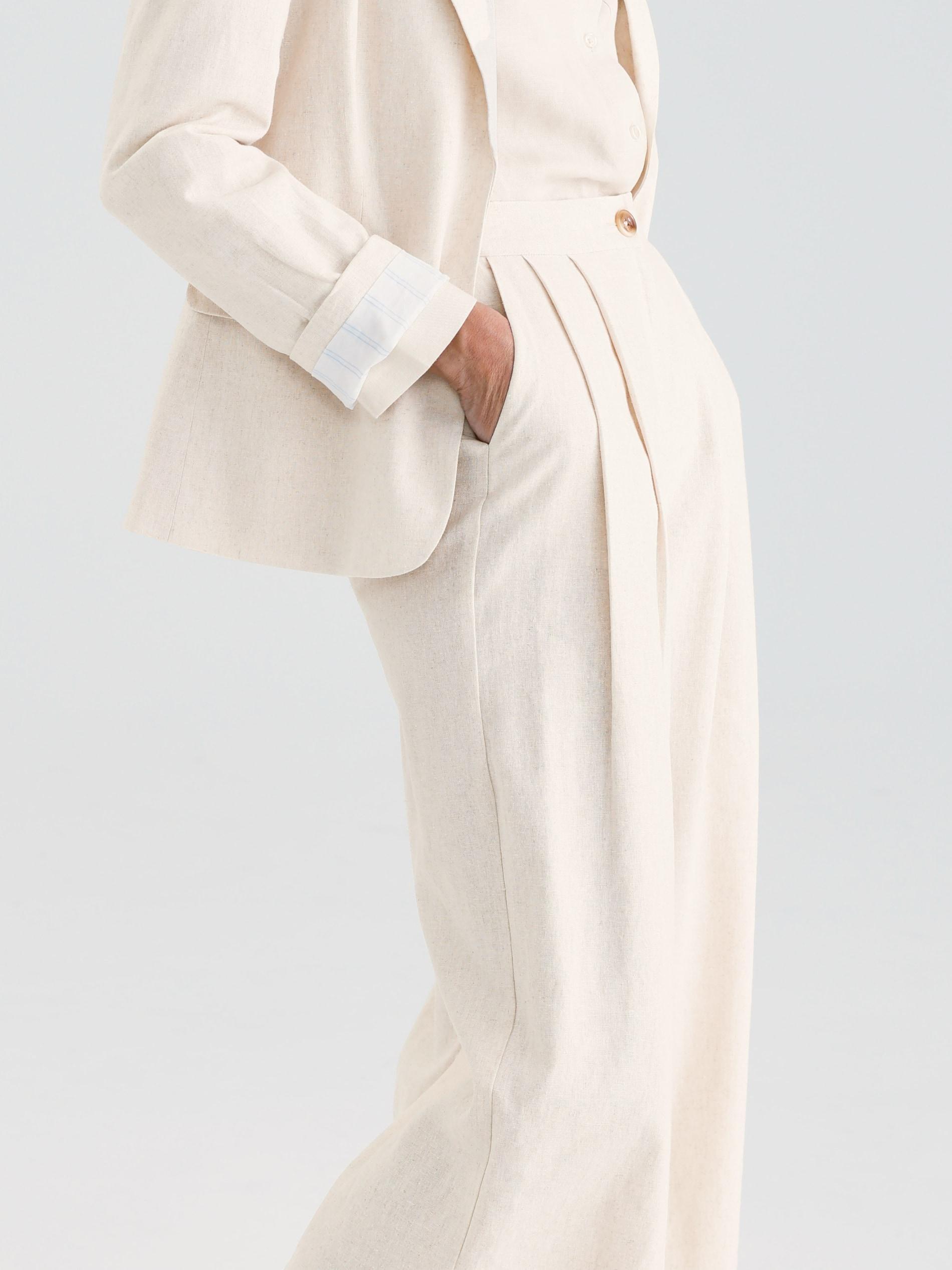 Beige Linen-Blend Culotte, Beige, large image number 2