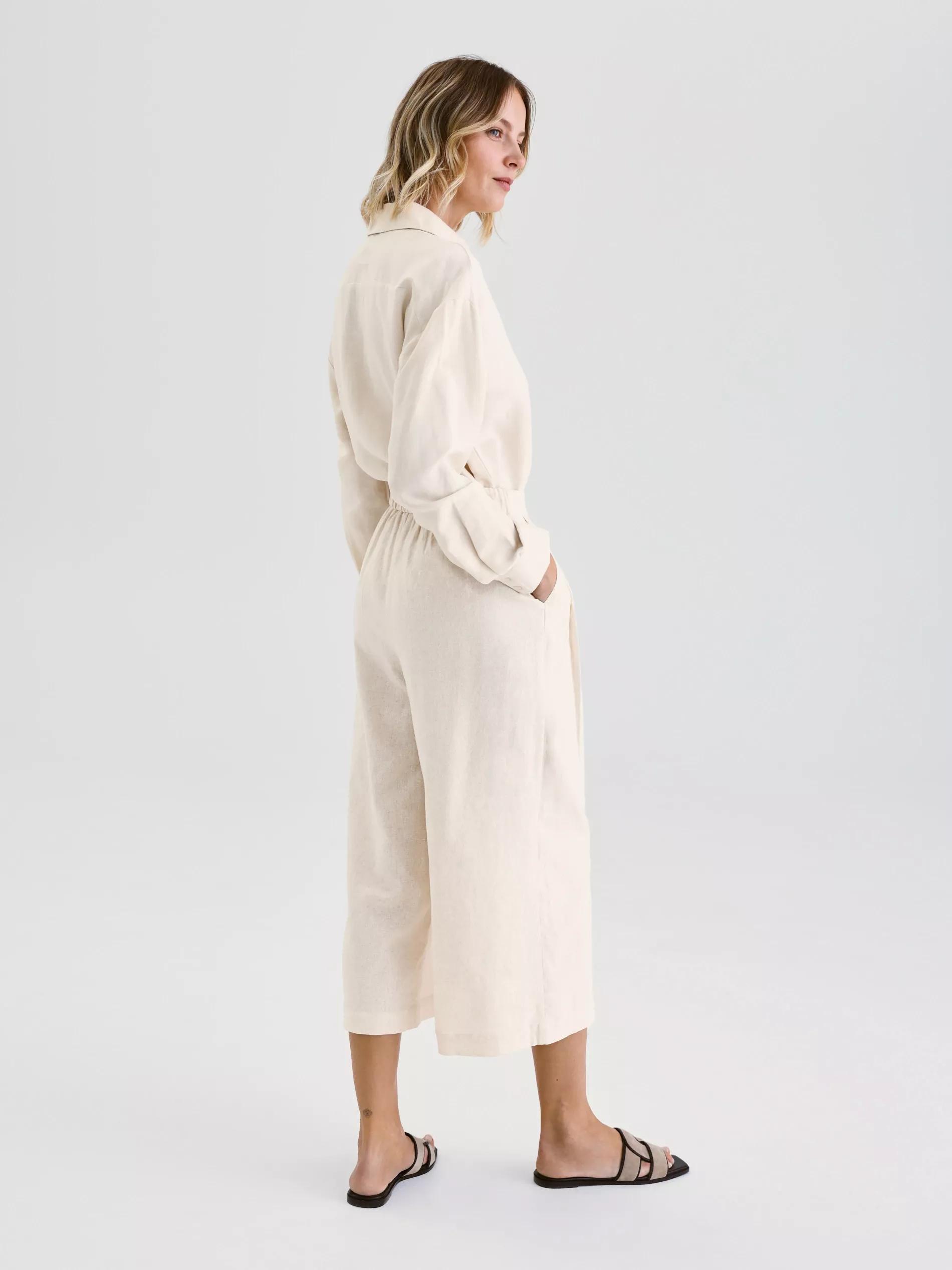 Beige Linen-Blend Culotte, Beige, large image number 3