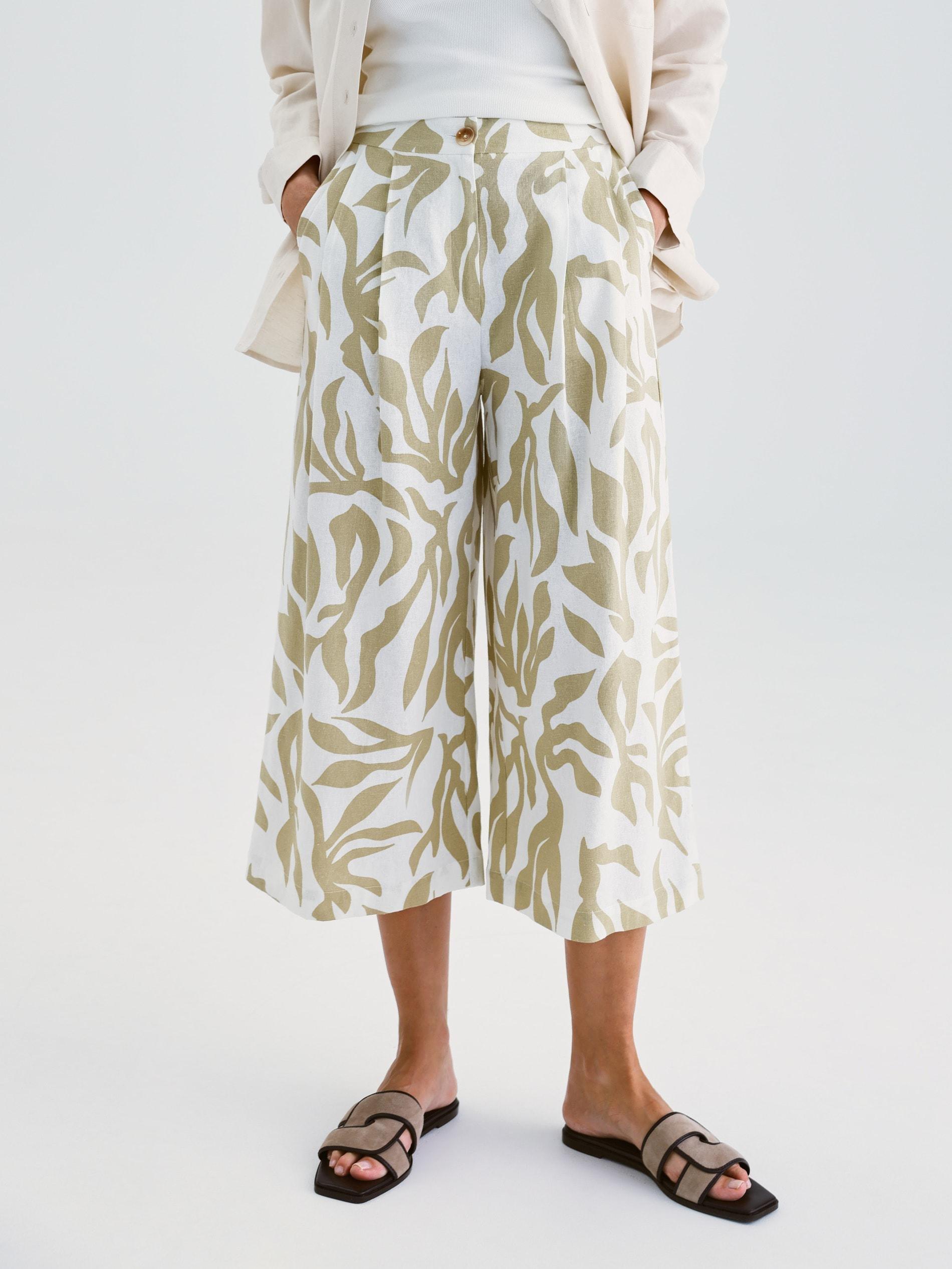 Multicolour Linen-Blend Culotte, Multicolor, large image number 0