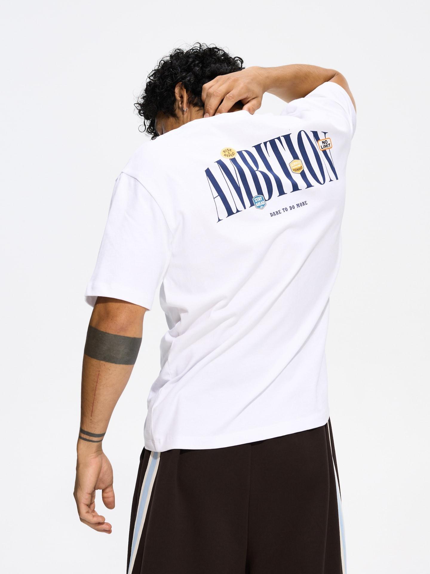 White Relaxed Fit T-Shirt With Print, White, medium