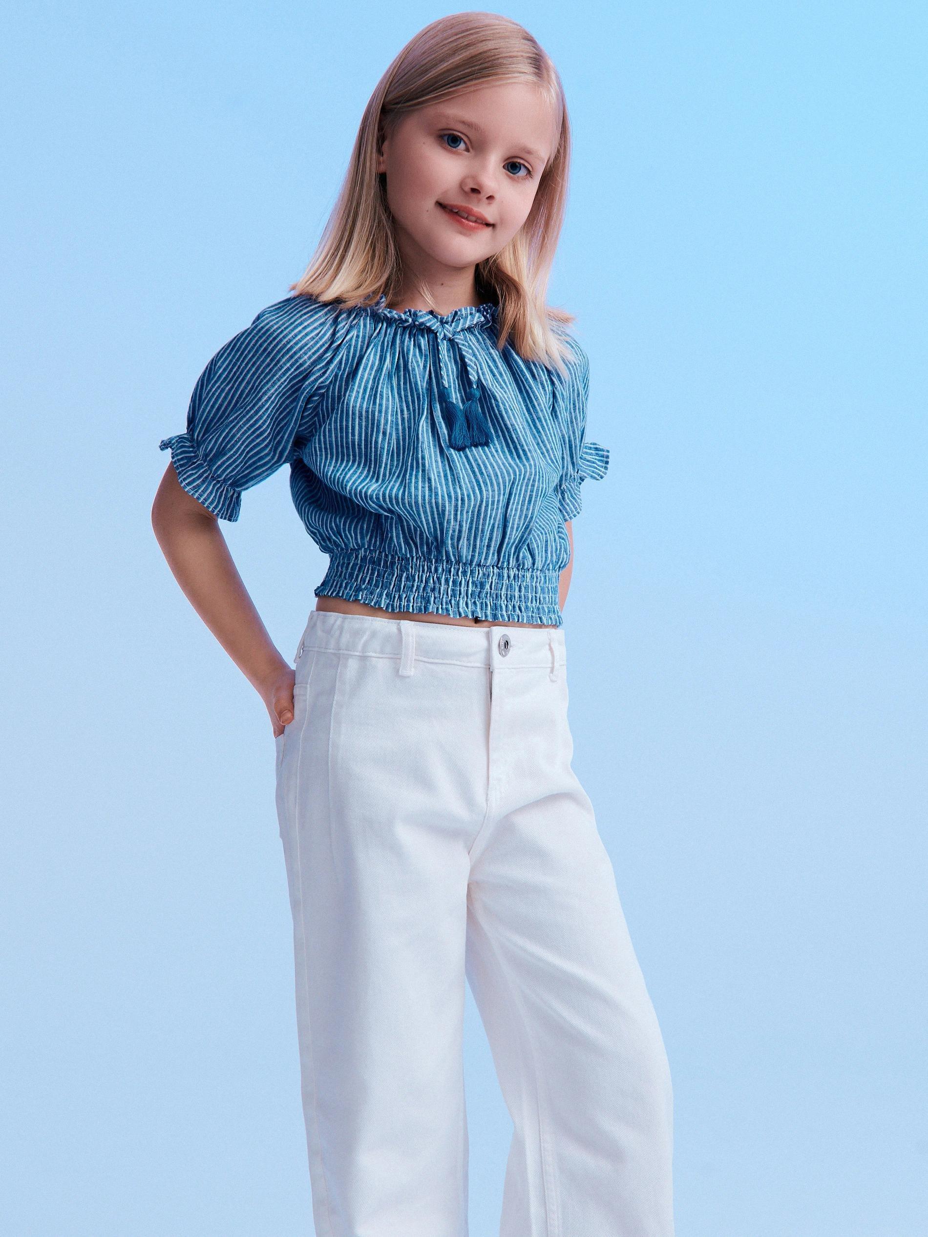 Reserved - Blue Striped Blouse, Kids Girls