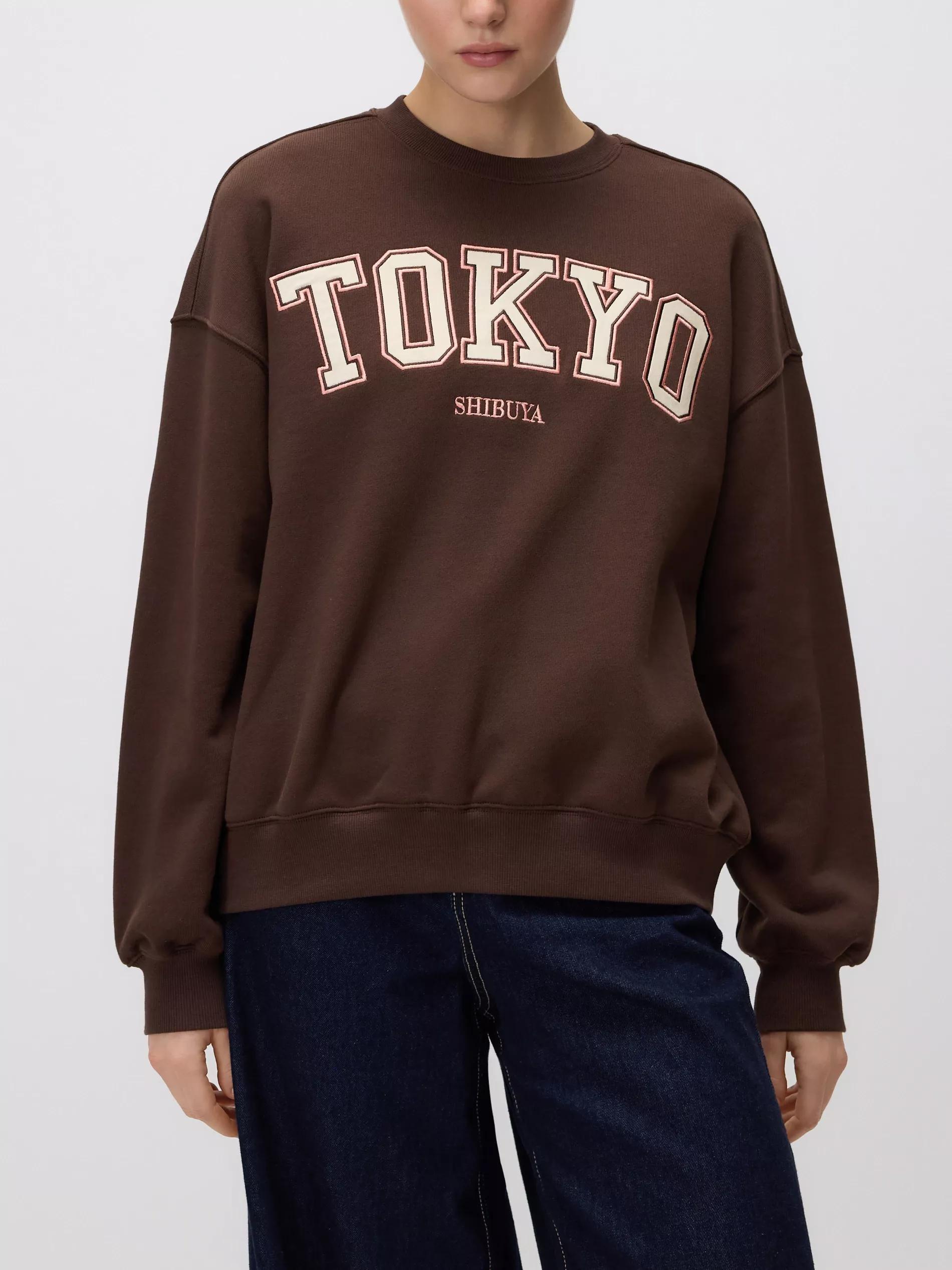 Brown Hoodie With Embroidered Slogan, Brown, large image number 1