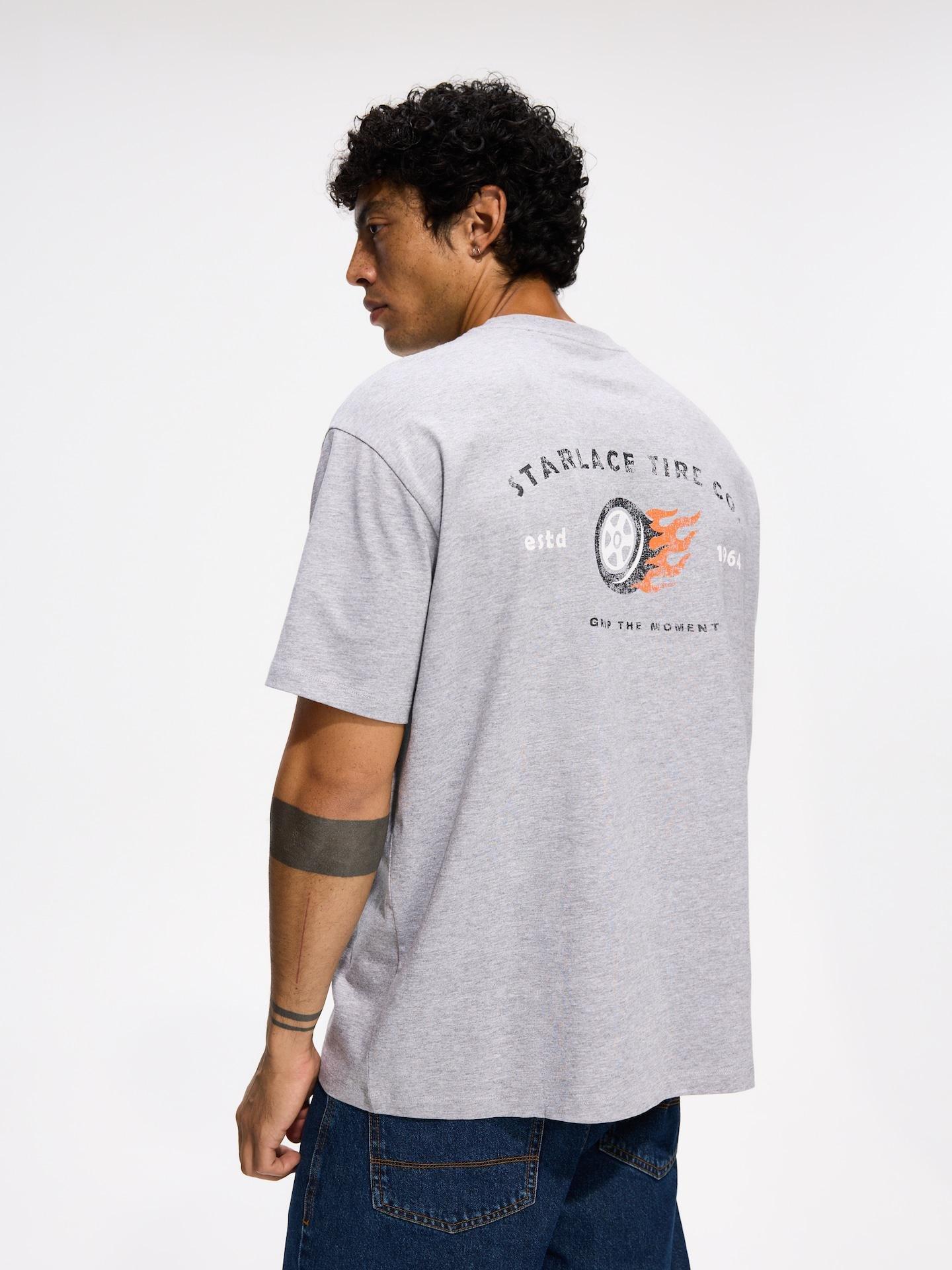 Grey Boxy Cut T-Shirt With Back Print, Light grey, medium