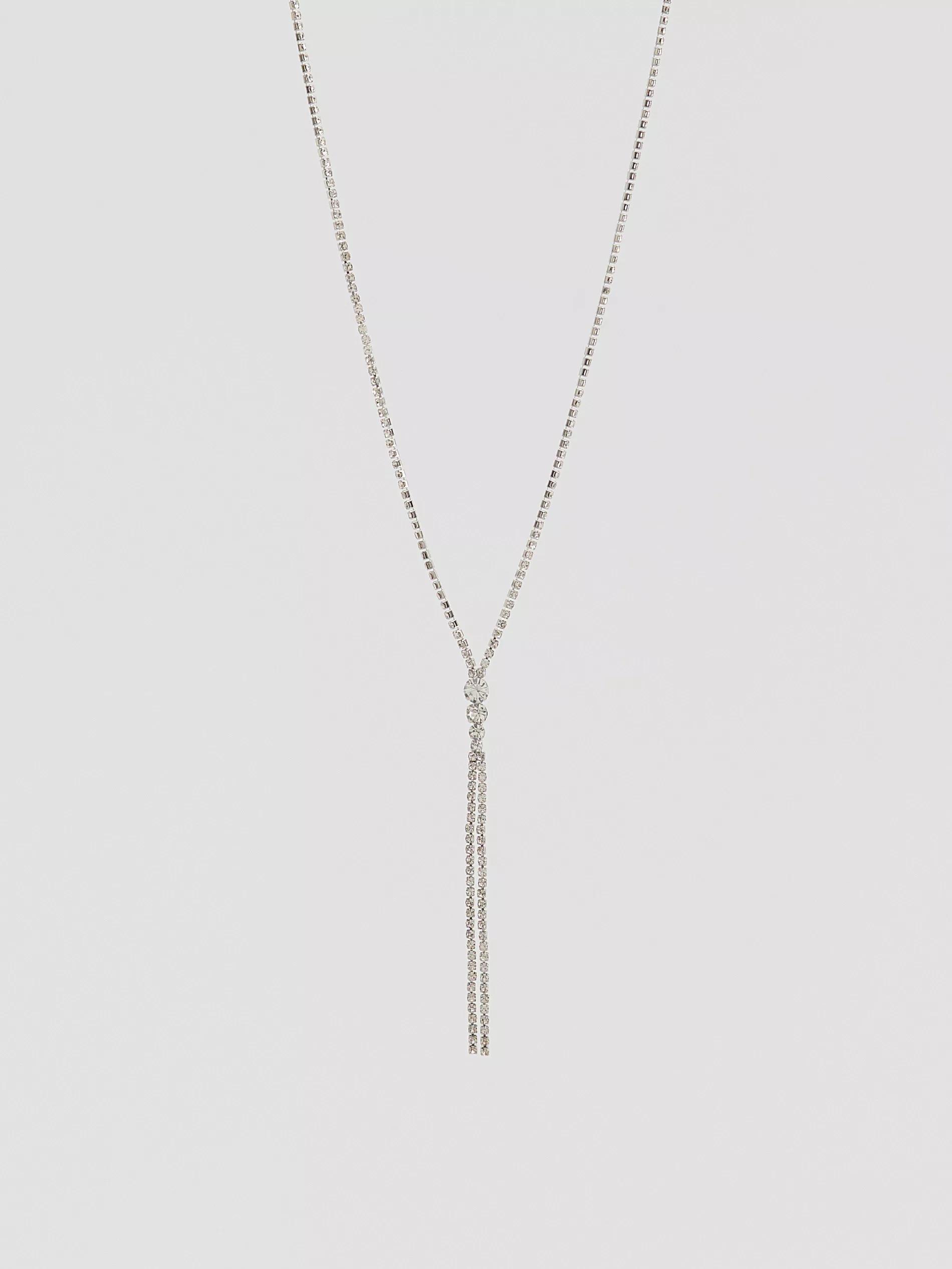 Silver Necklace With Crystal Detail, Silver, large image number 0