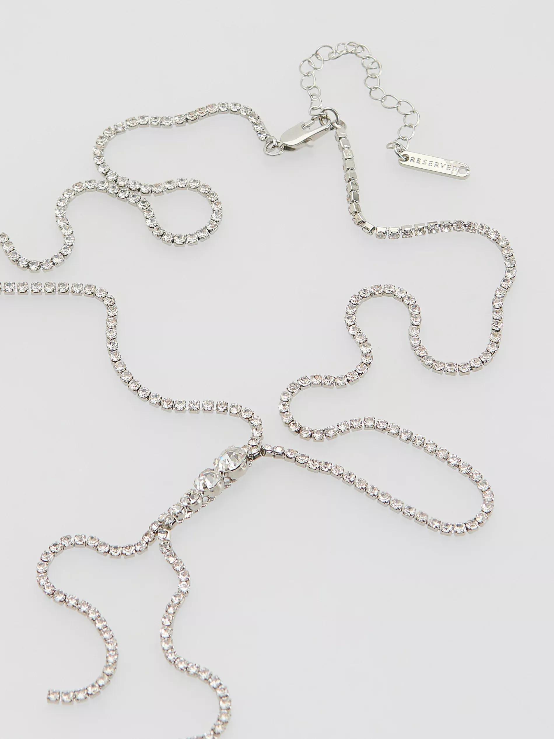 Silver Necklace With Crystal Detail, Silver, large image number 1