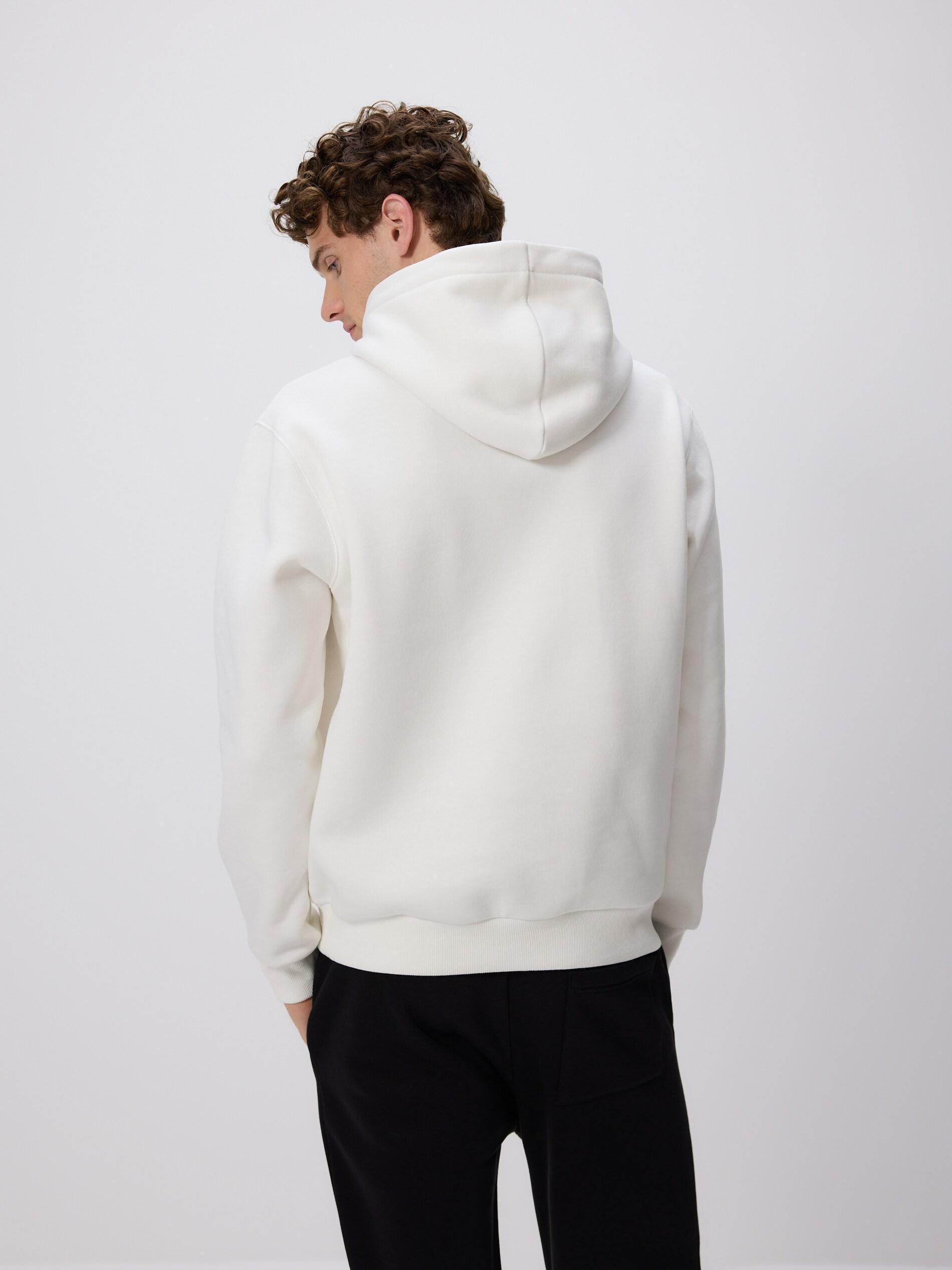 Cream Regular Fit Hoodie, Ivory, large image number 3