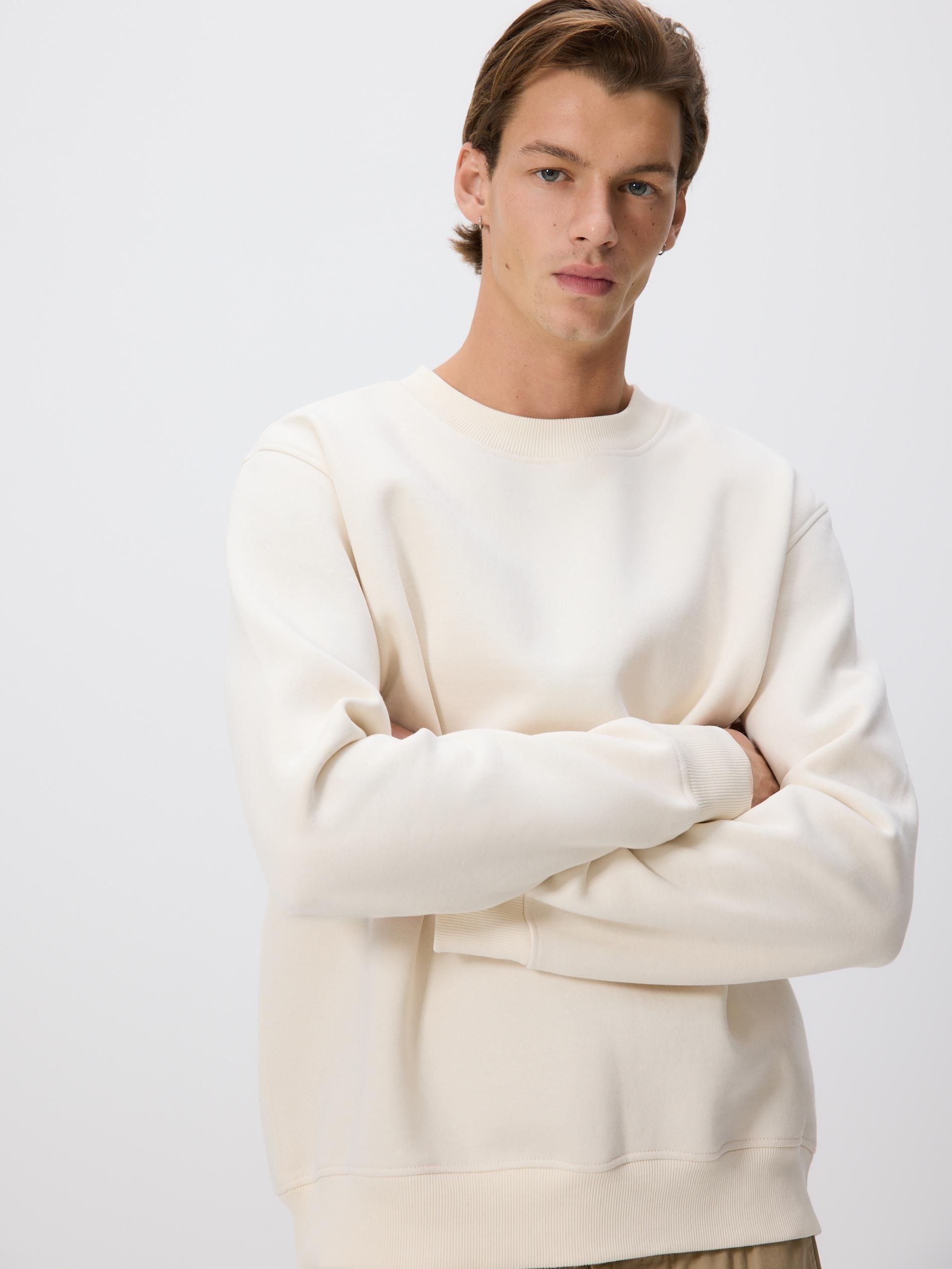 Cream Plain Cotton Rich Sweatshirt, Ivory, large image number 0