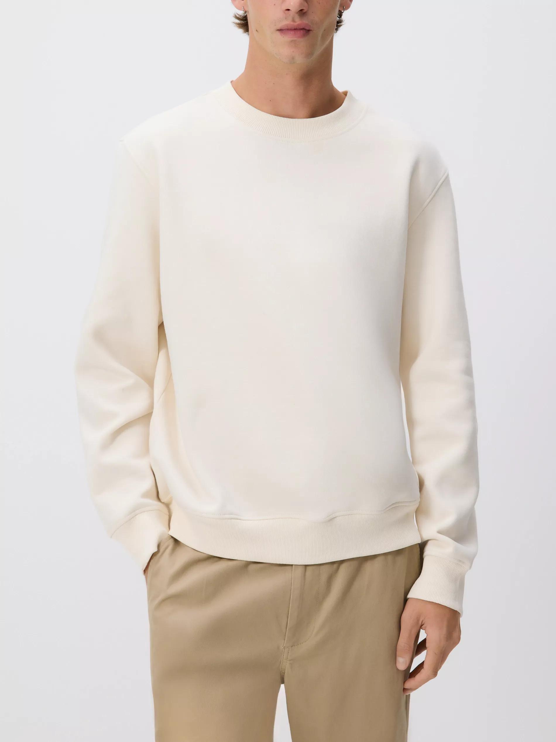 Cream Plain Cotton Rich Sweatshirt, Ivory, large image number 1