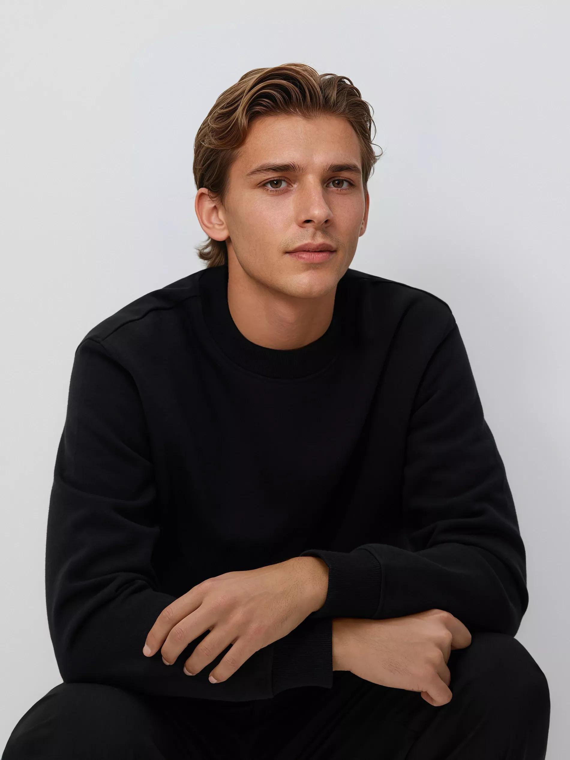 Black Plain Cotton Rich Sweatshirt, Black, large image number 3