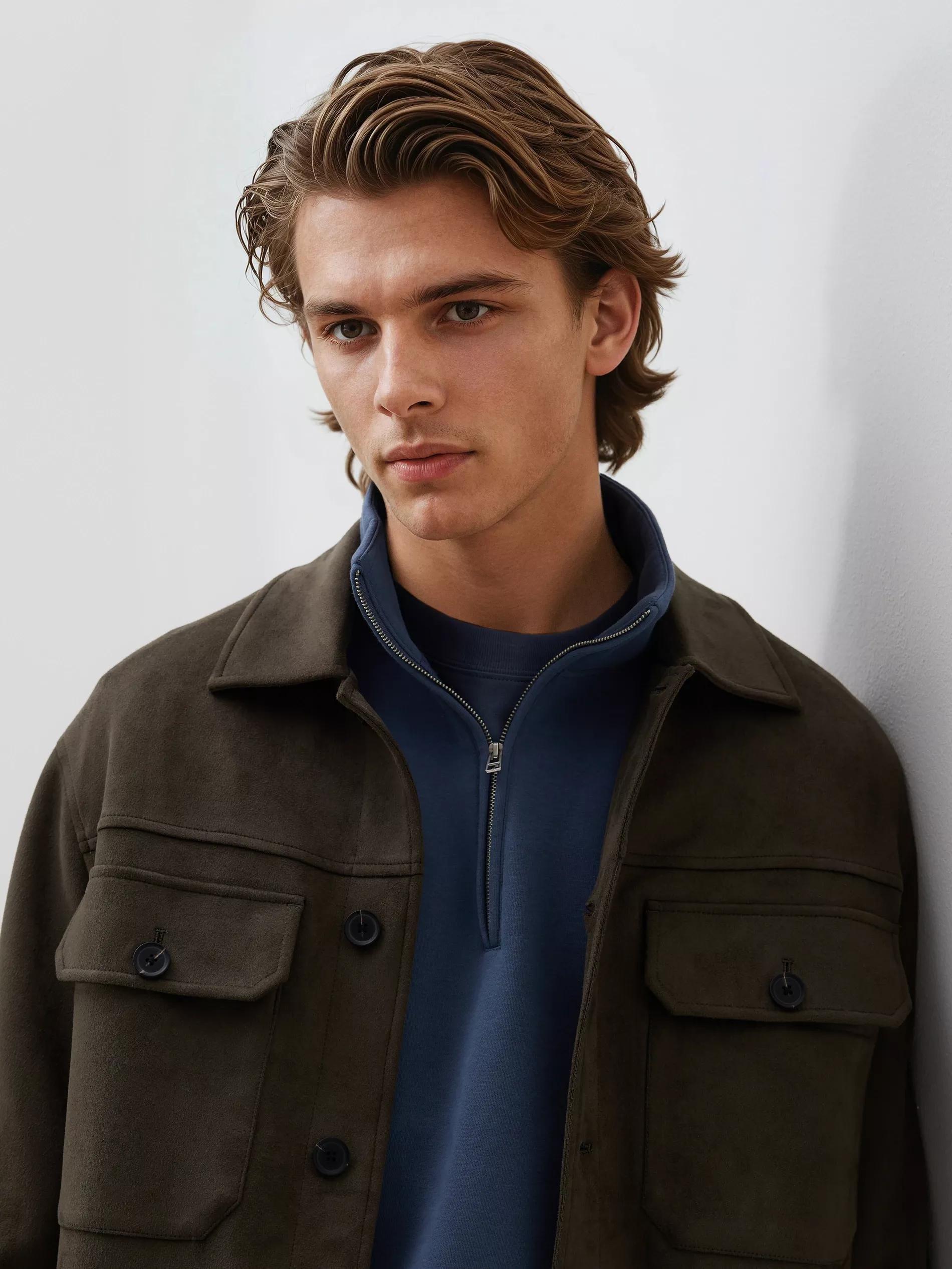 Blue Sweatshirt With Stand Up Collar, Blue, medium