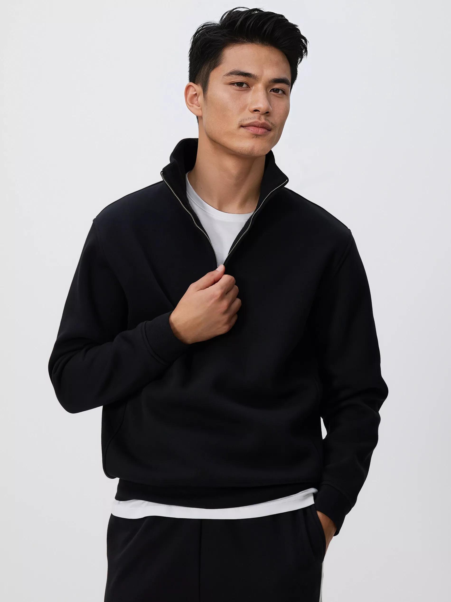 Black Sweatshirt With Stand Up Collar, Black, large image number 0