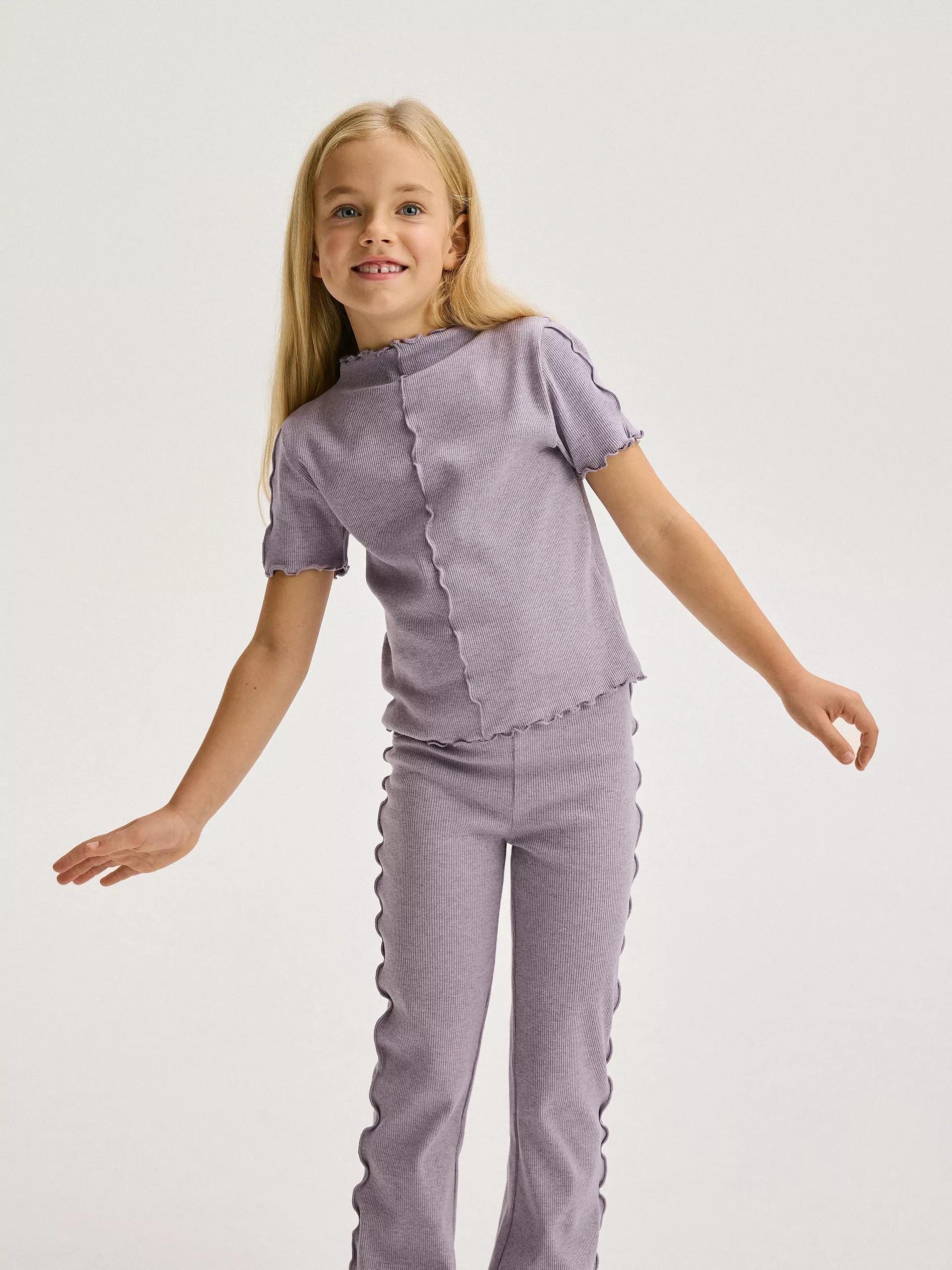Lavender Flare-Fit Trousers With Ruffle, , large image number 0
