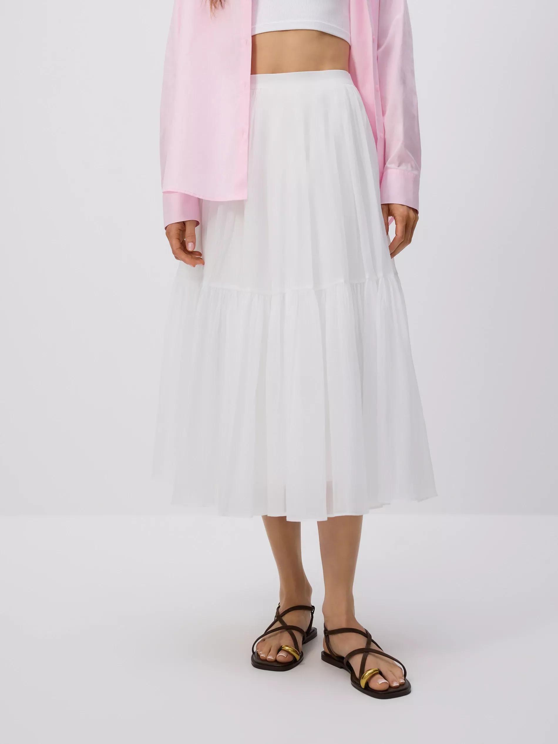 White Midi Skirt With Ruffles, , large image number 0
