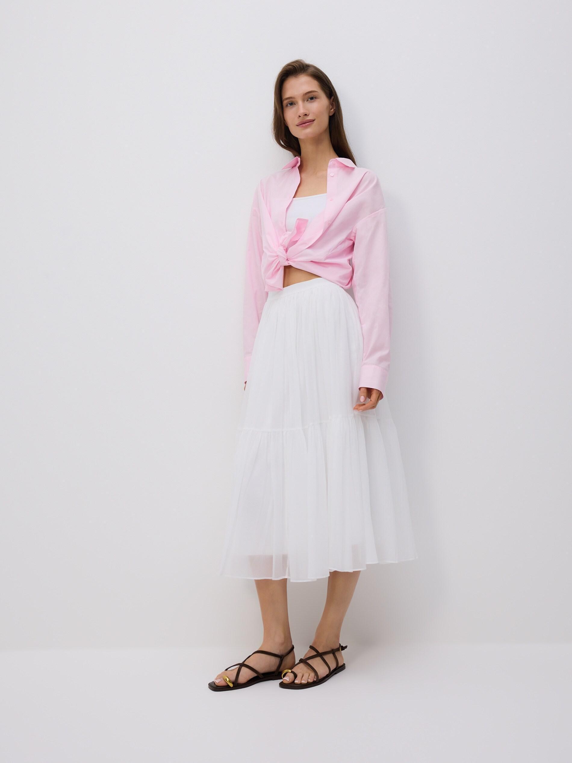 White Midi Skirt With Ruffles, White, medium