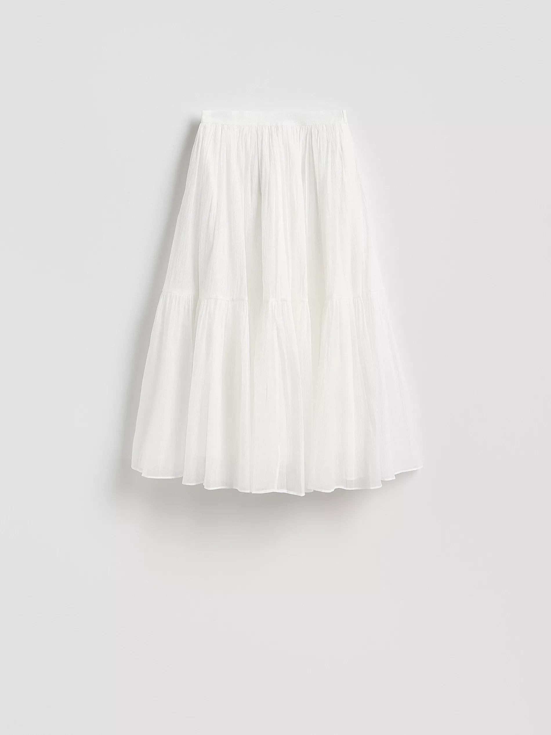 White Midi Skirt With Ruffles, , large image number 3