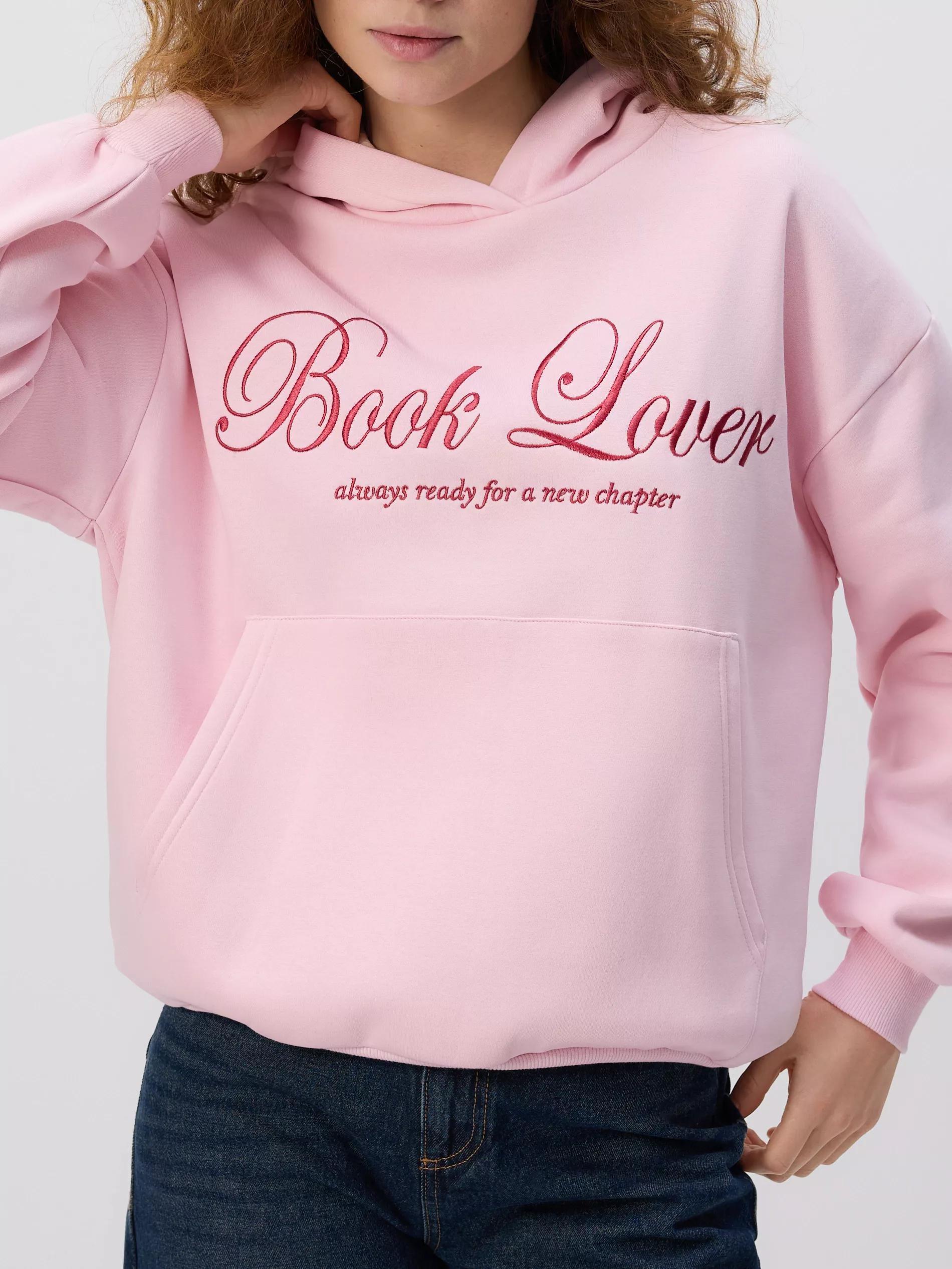 Pink Hoodie With Embroidered Slogan, Pink, medium