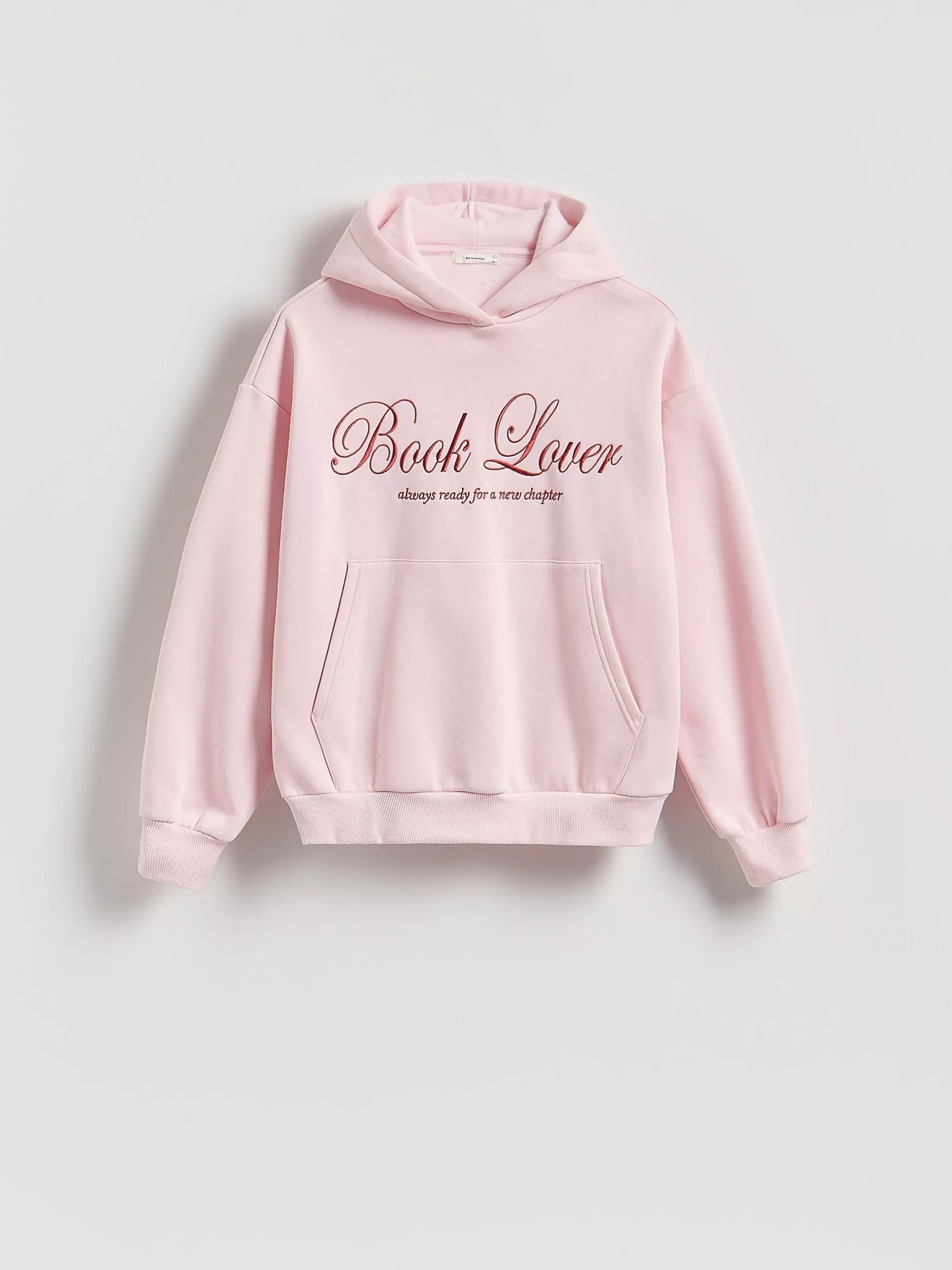 Pink Hoodie With Embroidered Slogan, Pink, large image number 3