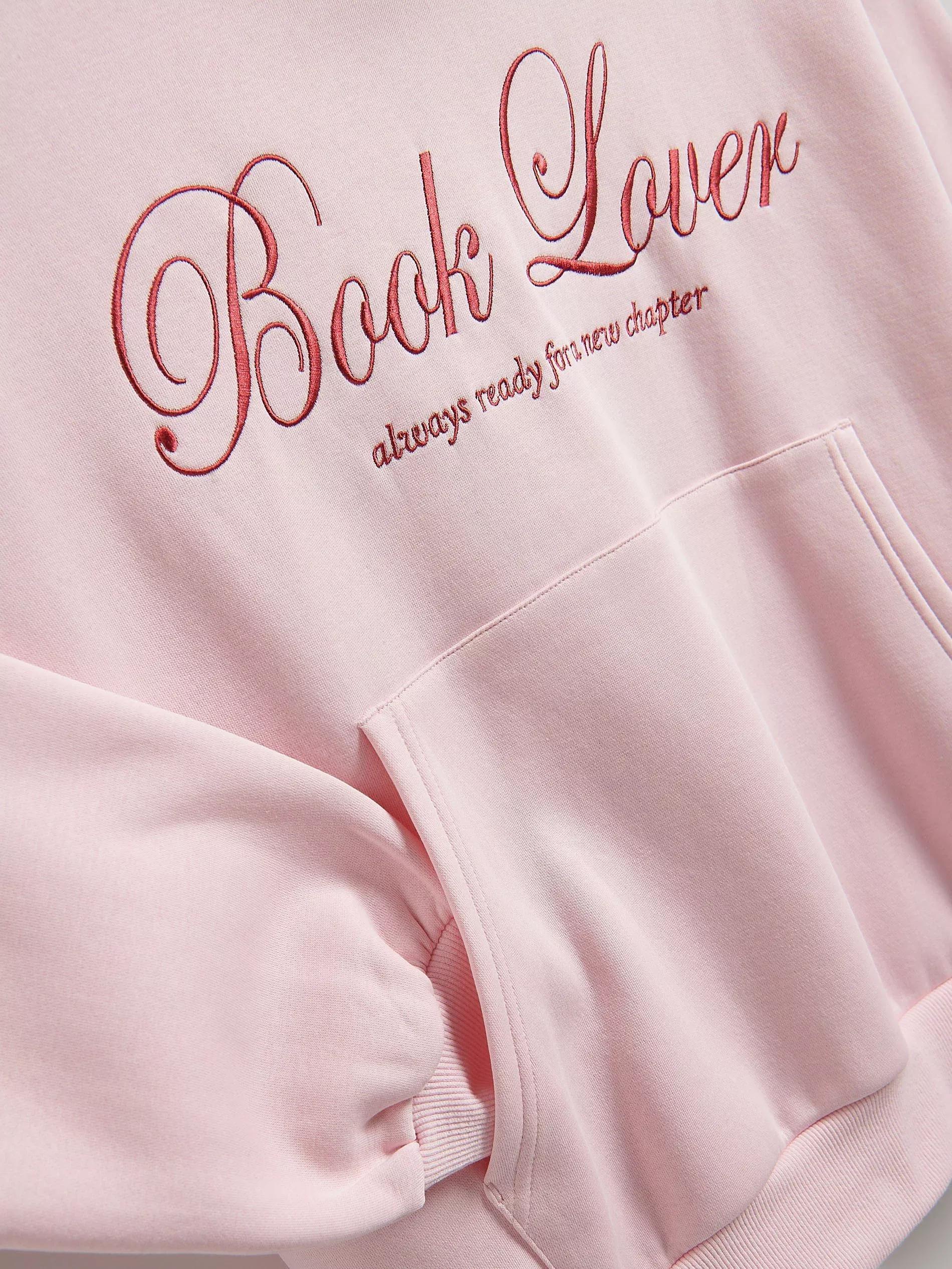 Pink Hoodie With Embroidered Slogan, Pink, large image number 5
