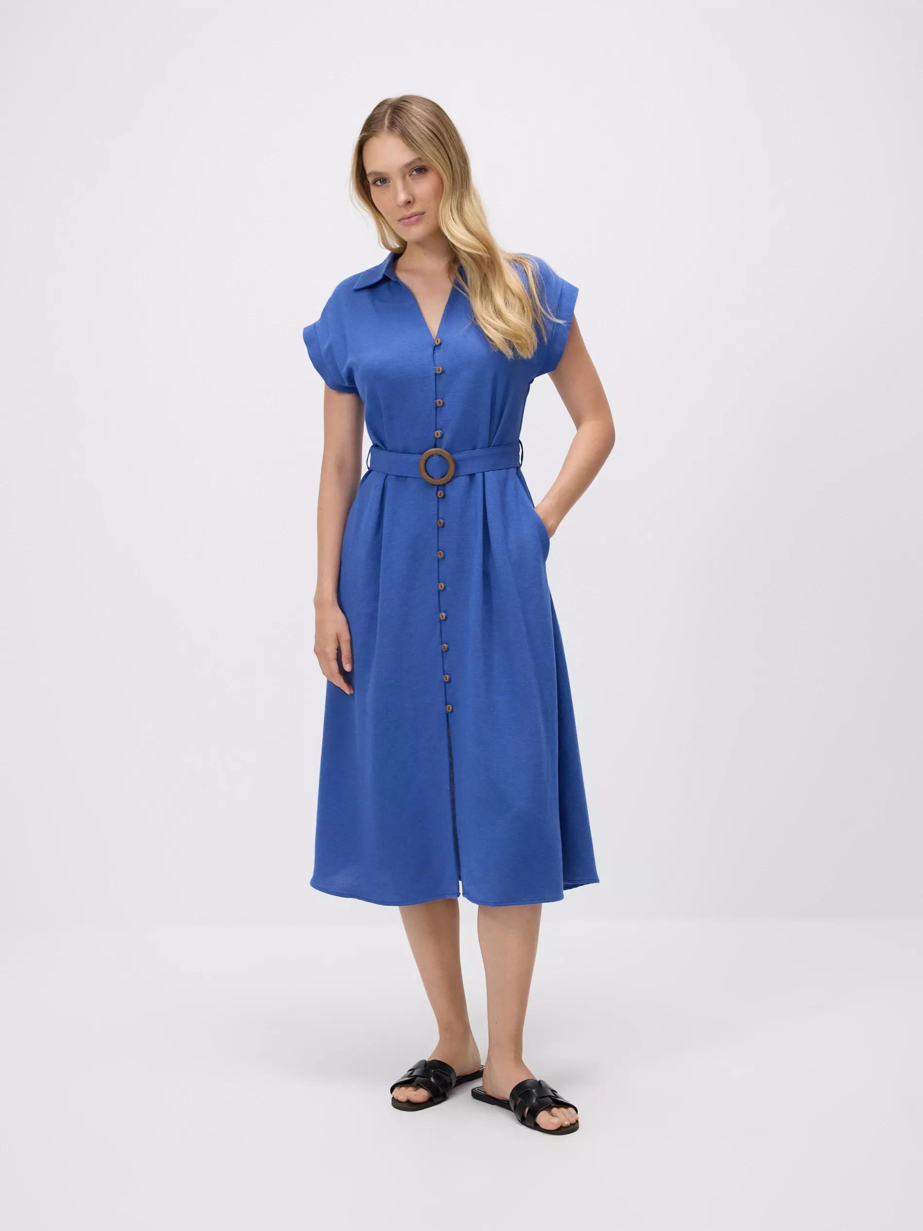 Blue Dress With Belt, , large image number 0