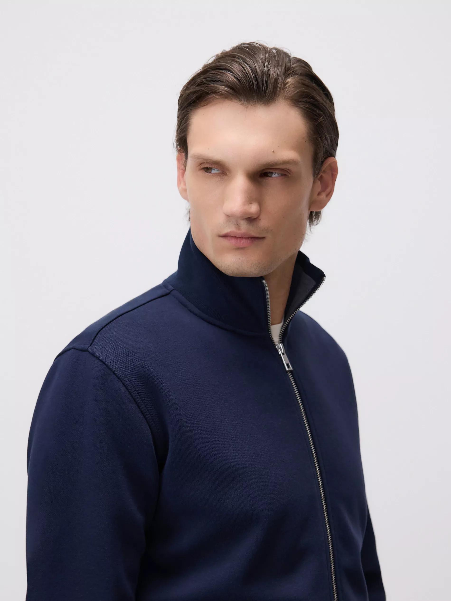 Navy Plain Sweatshirt With Stand Up Collar, Navy, large image number 0