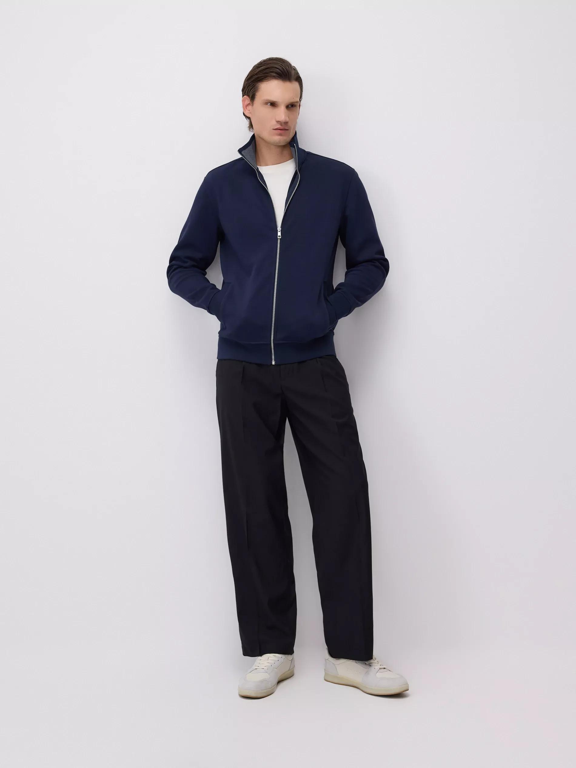 Navy Plain Sweatshirt With Stand Up Collar, Navy, large image number 1