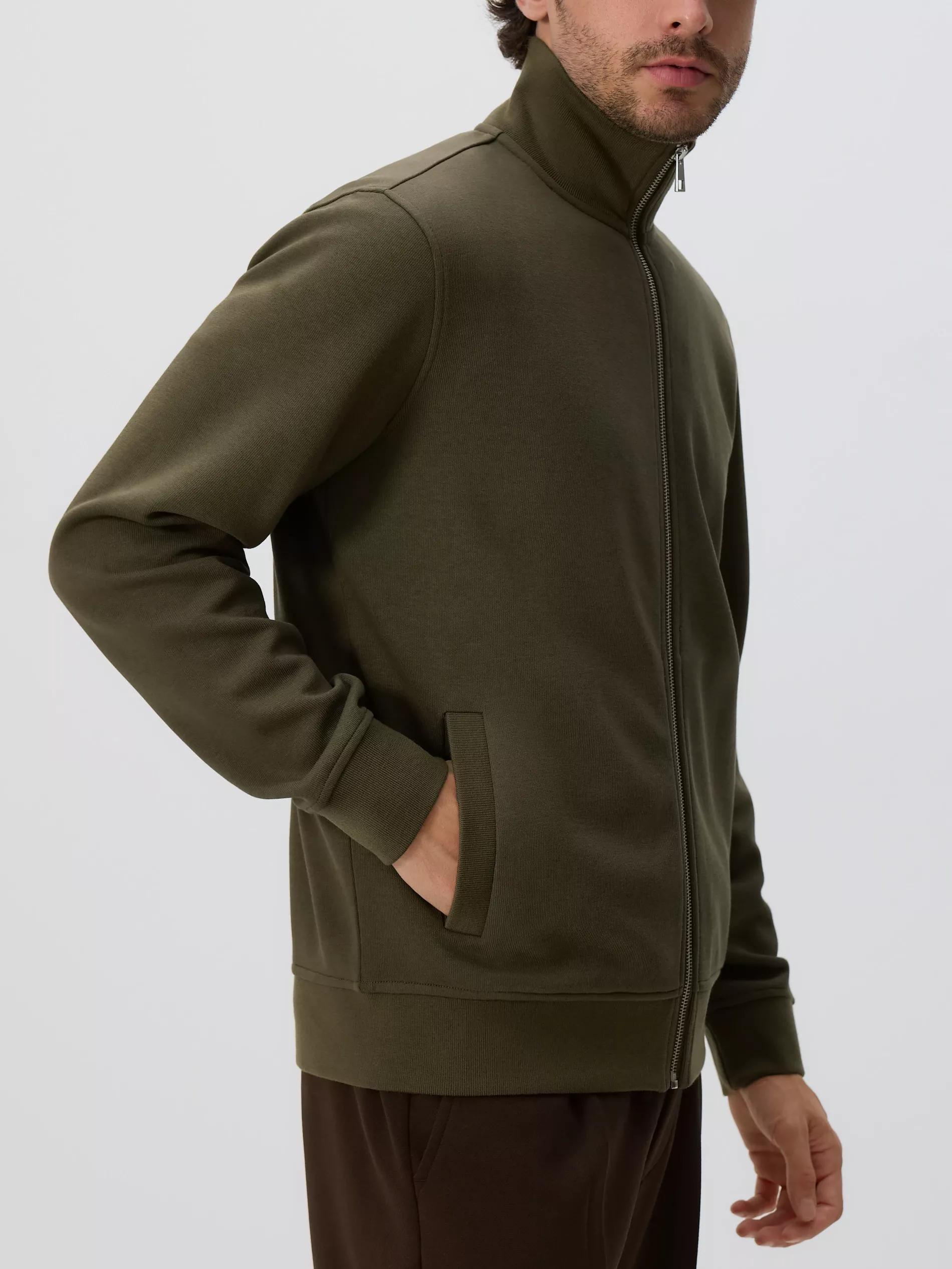 Green Plain Sweatshirt With Stand Up Collar, Khaki, large image number 1