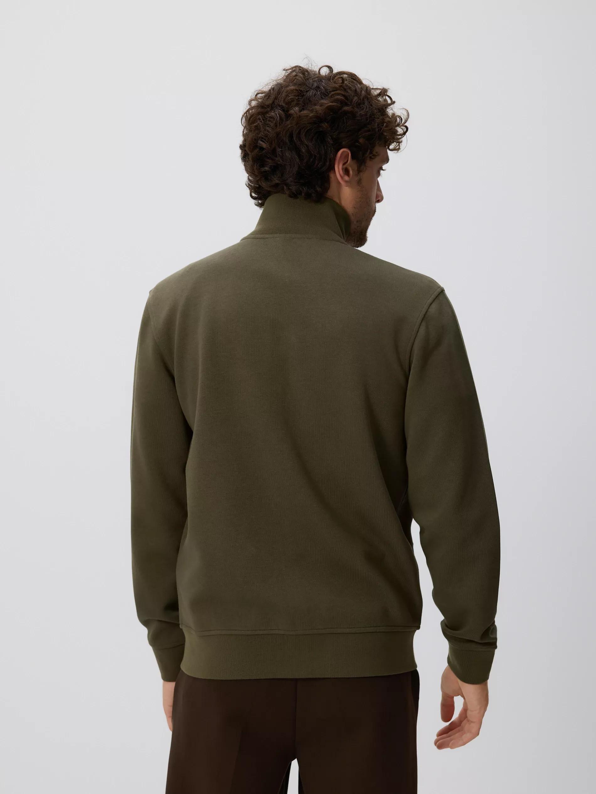Green Plain Sweatshirt With Stand Up Collar, Khaki, large image number 3