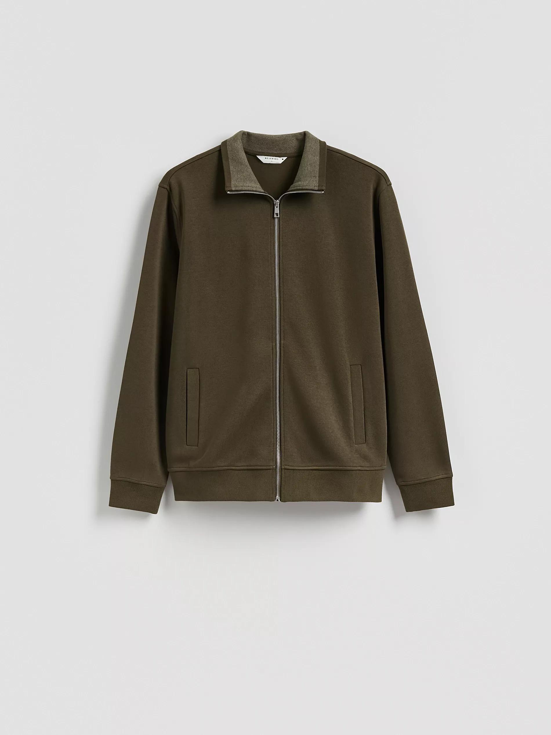 Green Plain Sweatshirt With Stand Up Collar, Khaki, large image number 4