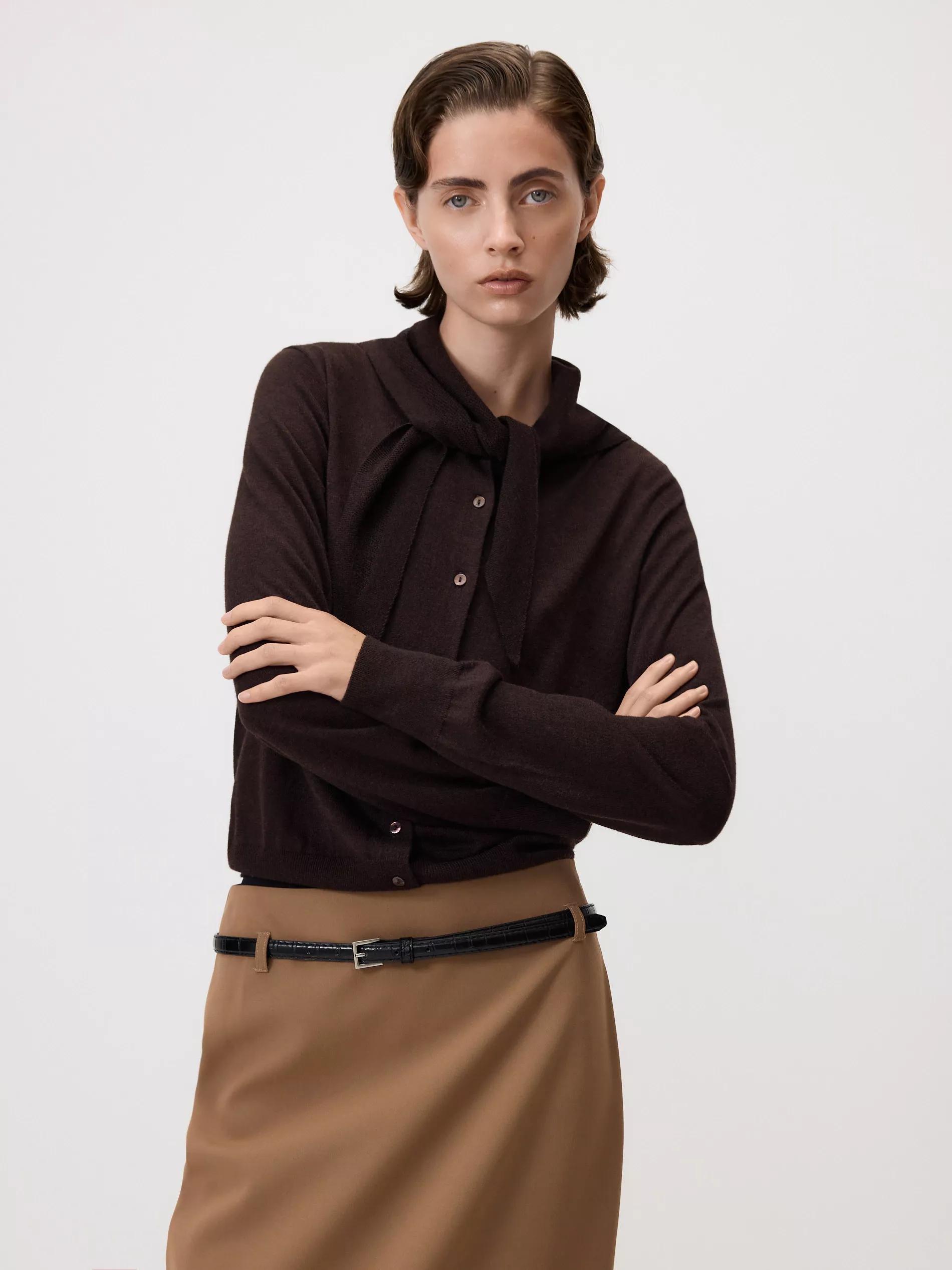 GOLDEN BROWN Midi skirt with belt, Brown, medium