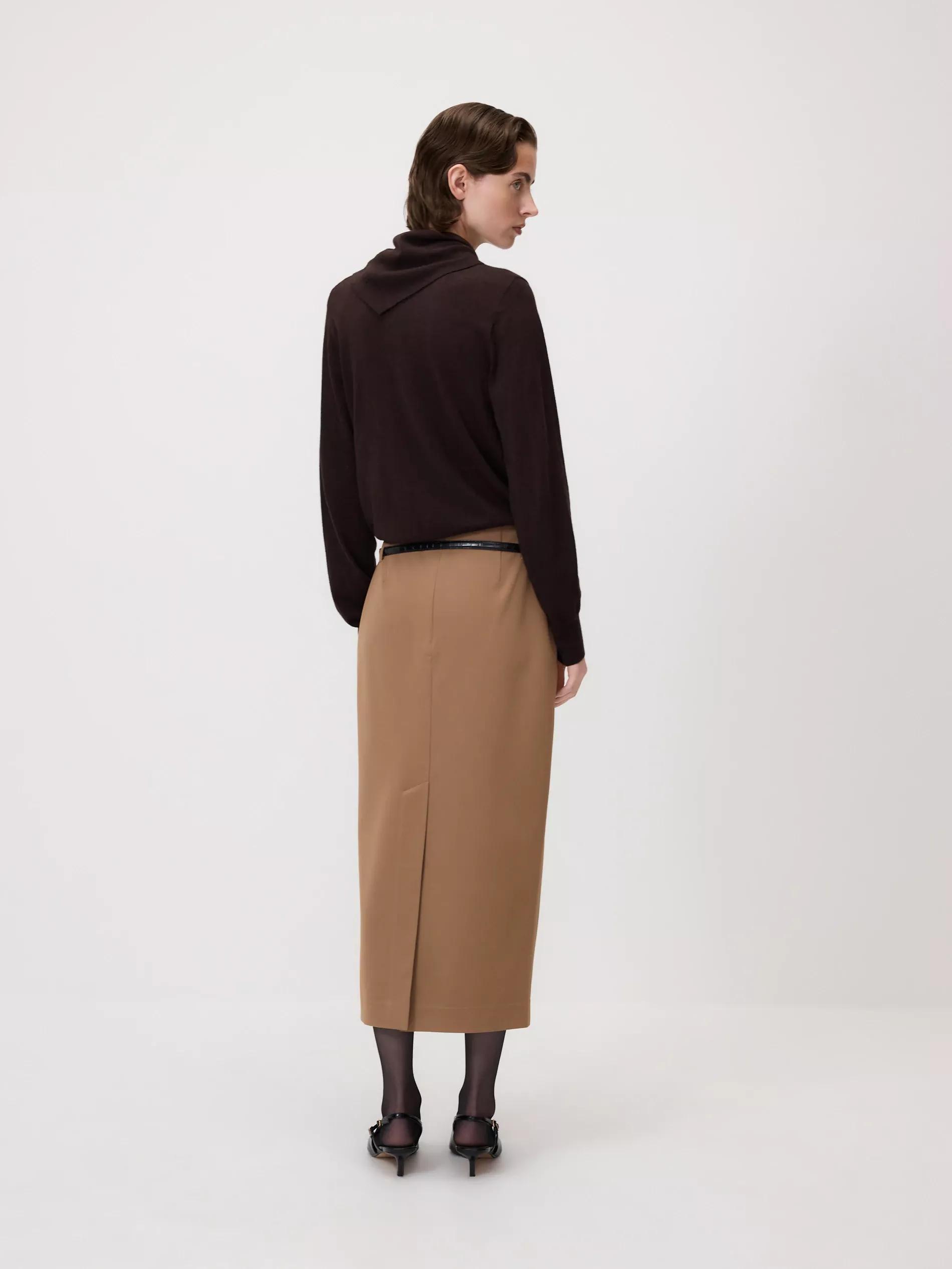Golden Brown Midi Skirt With Belt, , large image number 4