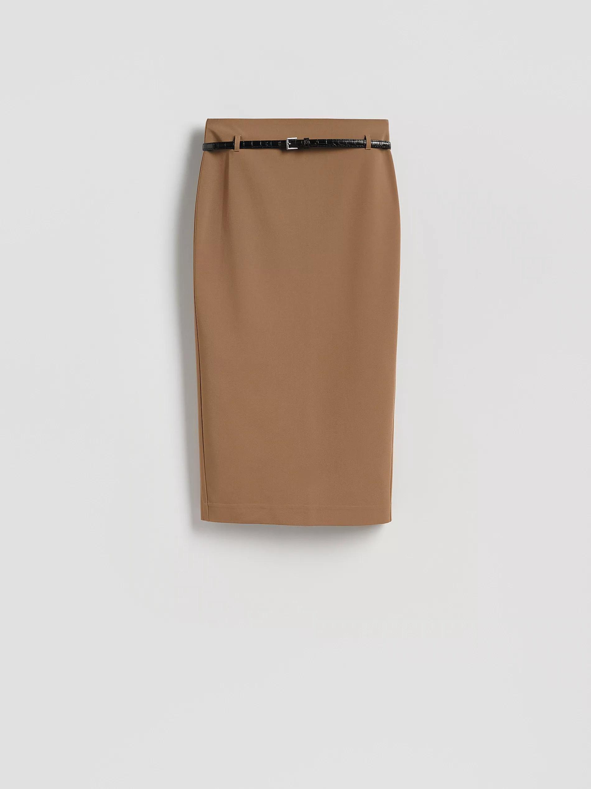 Golden Brown Midi Skirt With Belt, , large image number 5