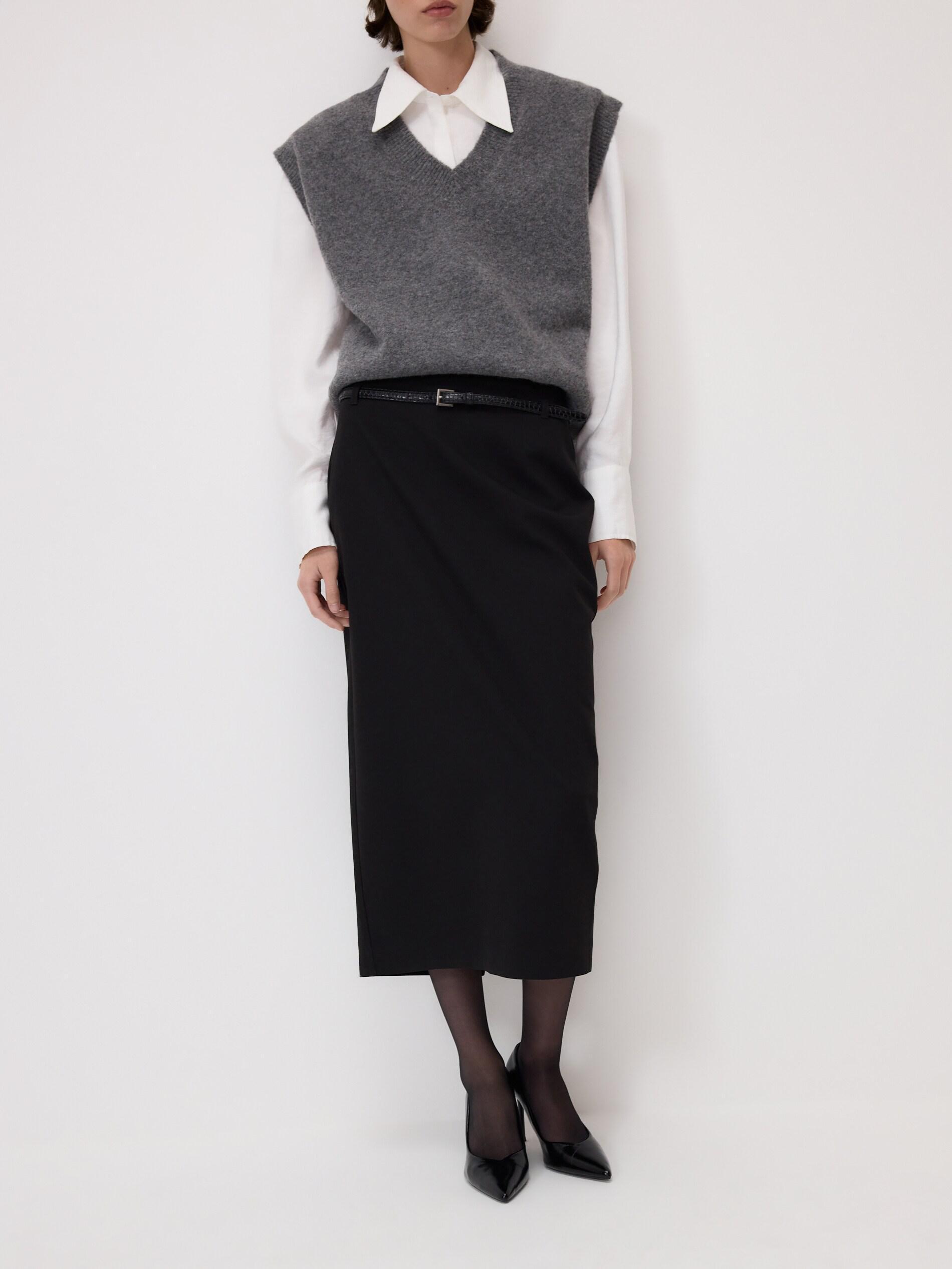 BLACK Midi skirt with belt, Black, large image number 1